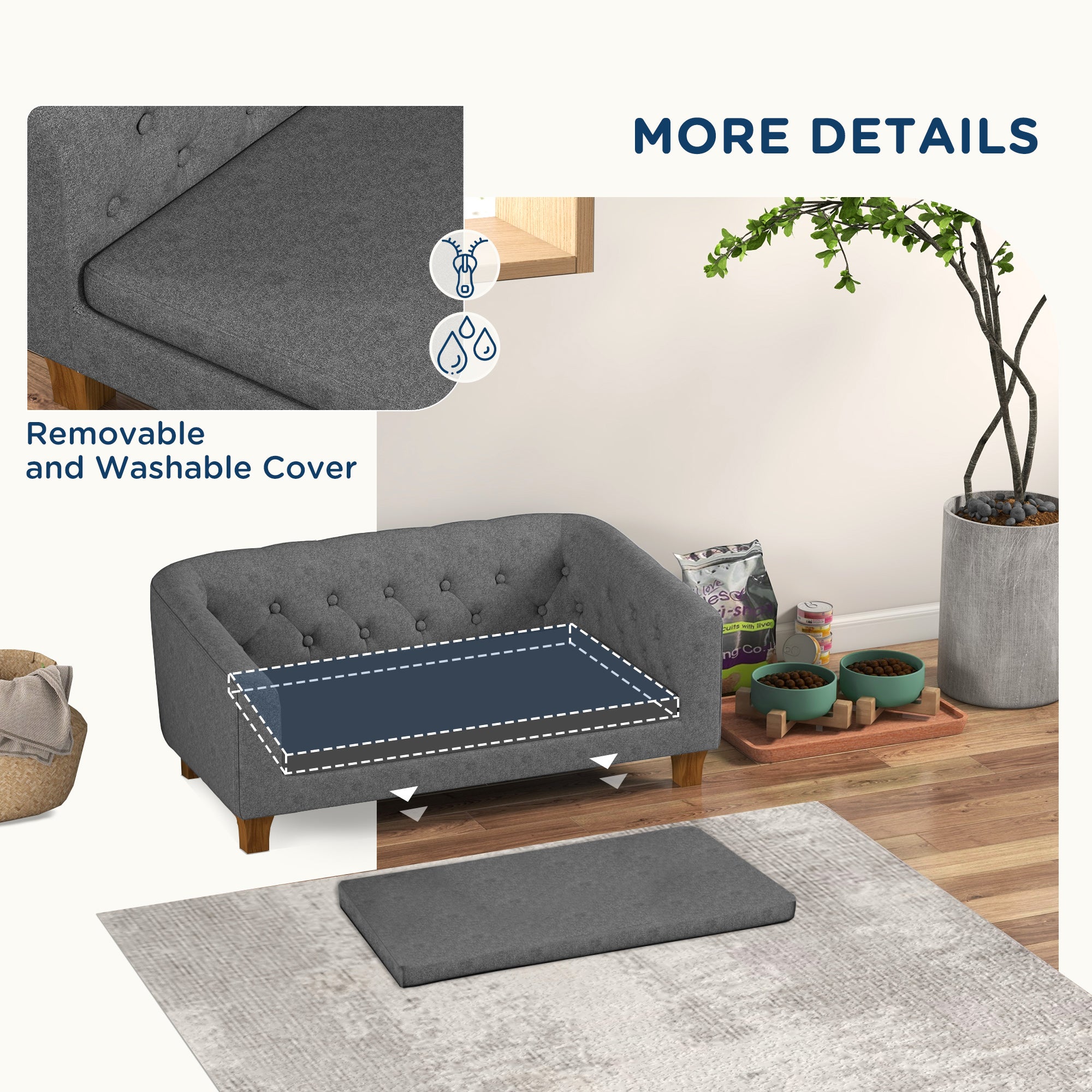 PawHut Dog Sofa Bed w/ Soft Cushion for Medium Dogs - Grey - North Peak Garden Furniture