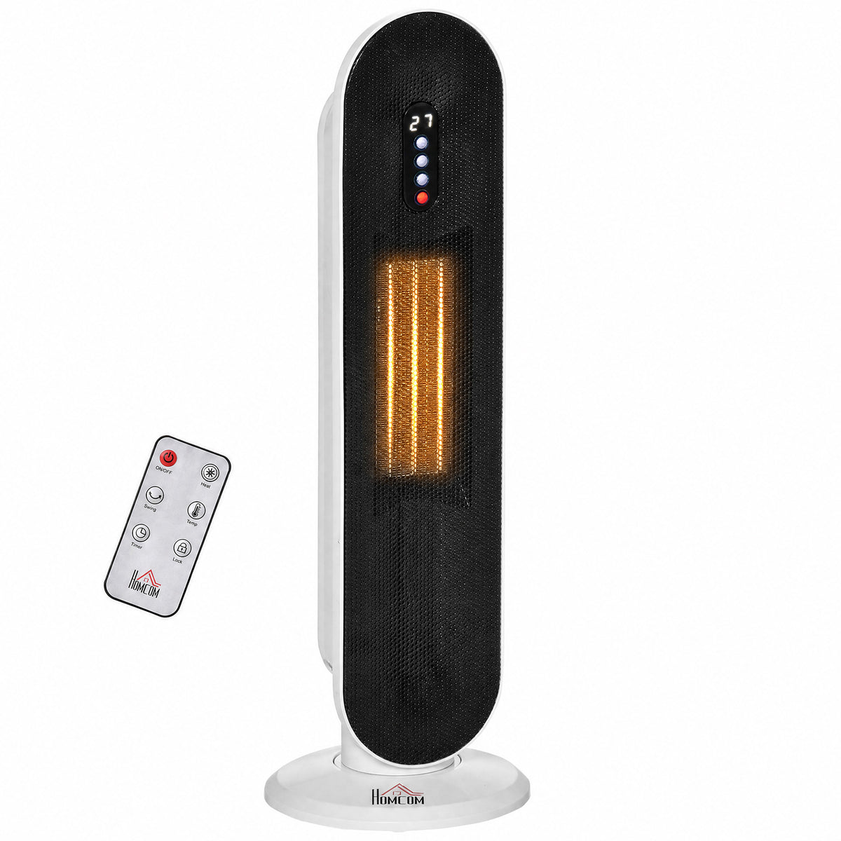 HOMCOM Ceramic Space Heater, Indoor Tower Heater with 2 Heat, Oscillation, Remote Control, Timer, Tip-Over & Overheating Protection, 1200W/2000W, White