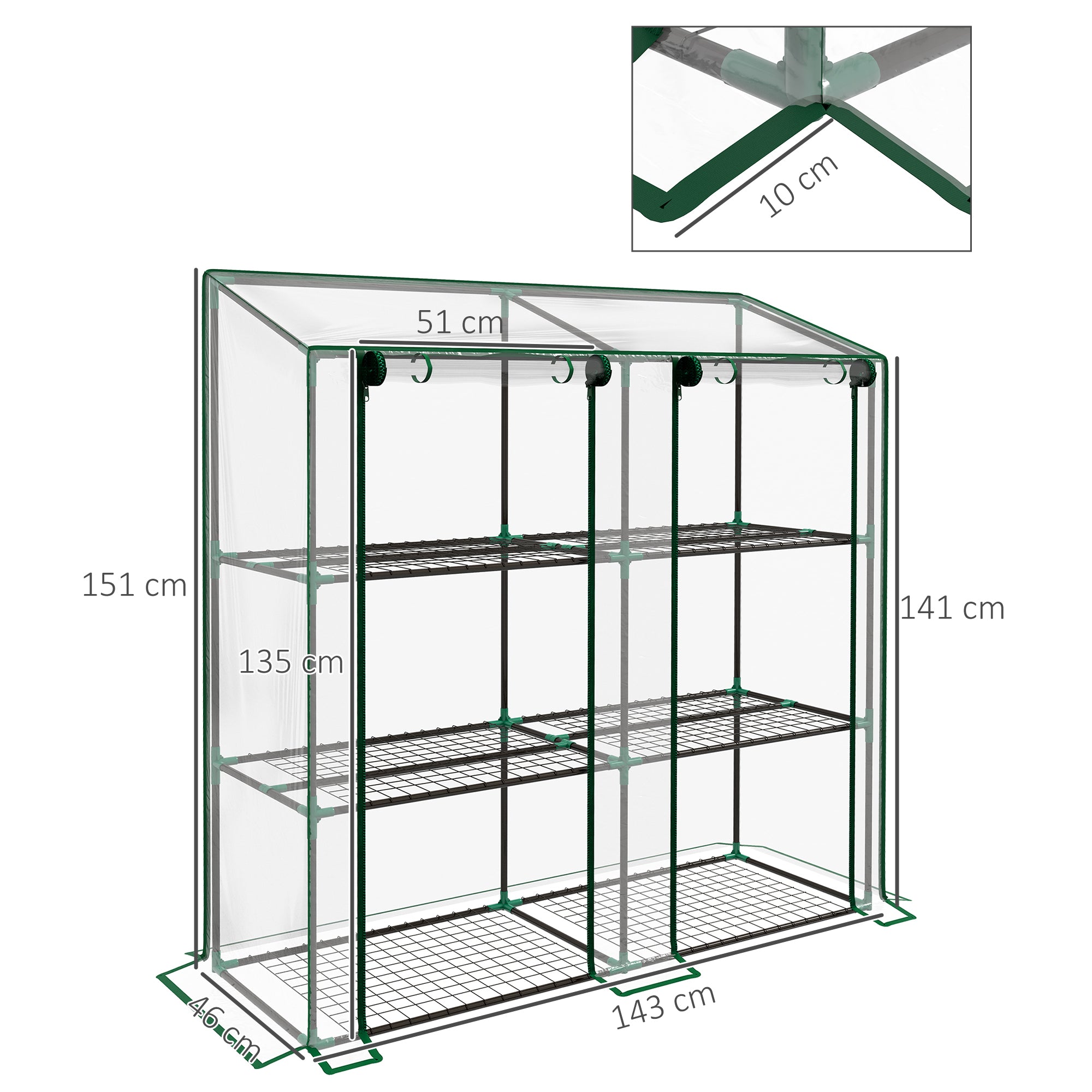 Outsunny 46 x 143cm Mini Lean-To Greenhouse, with Three Inner Shelves - North Peak Garden Furniture