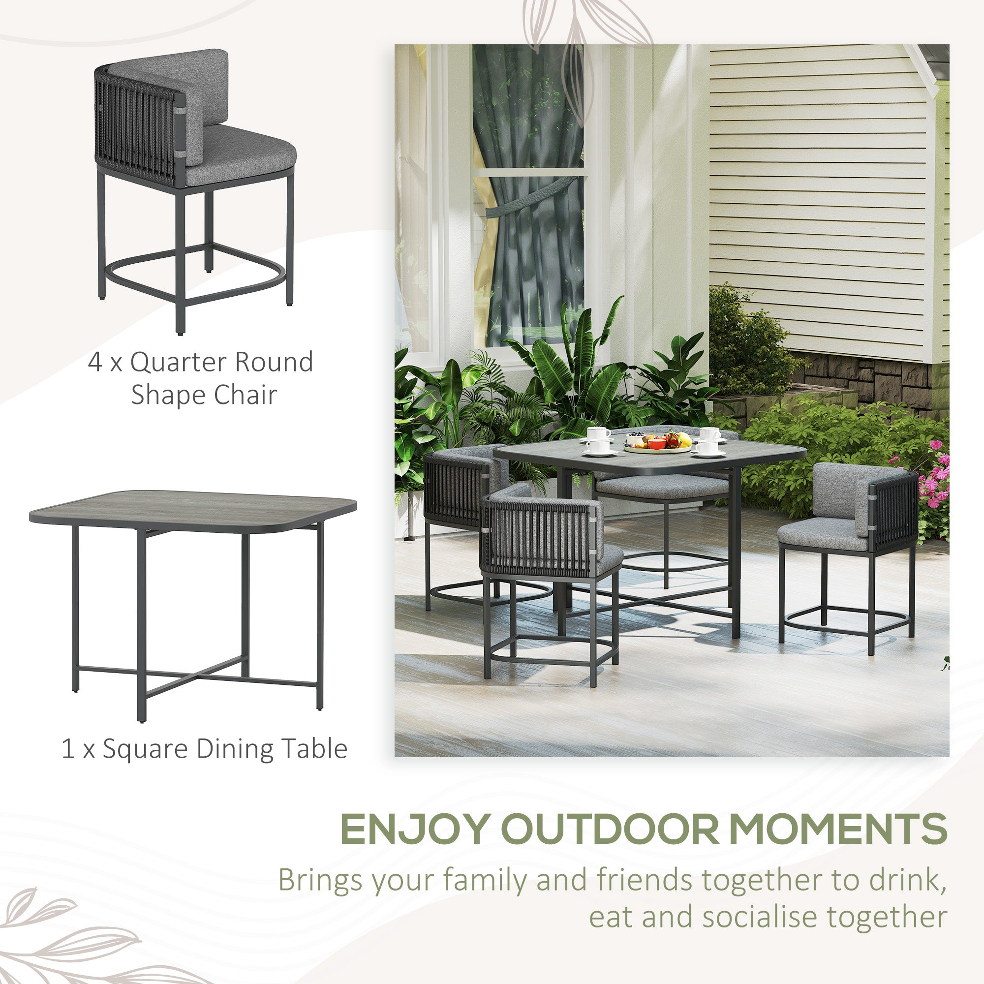 Outsunny 4-Seater Rattan Cube Garden Furniture Set with Cushions - Charcoal Grey - North Peak Garden Furniture