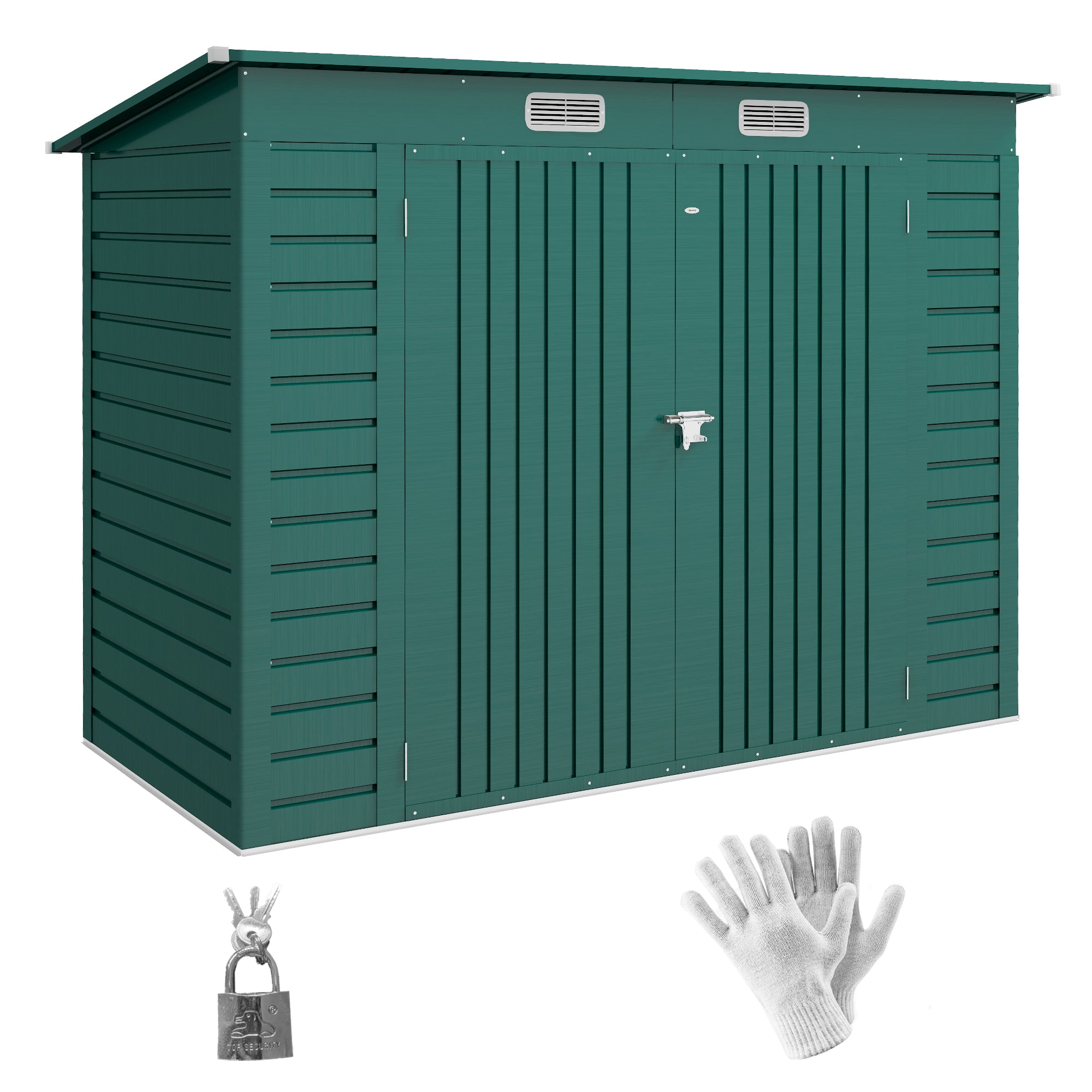 Outsunny 3.7 x 7.9ft Galvanised Steel Shed, with Latched Door and Padlock - Green - North Peak Garden Furniture