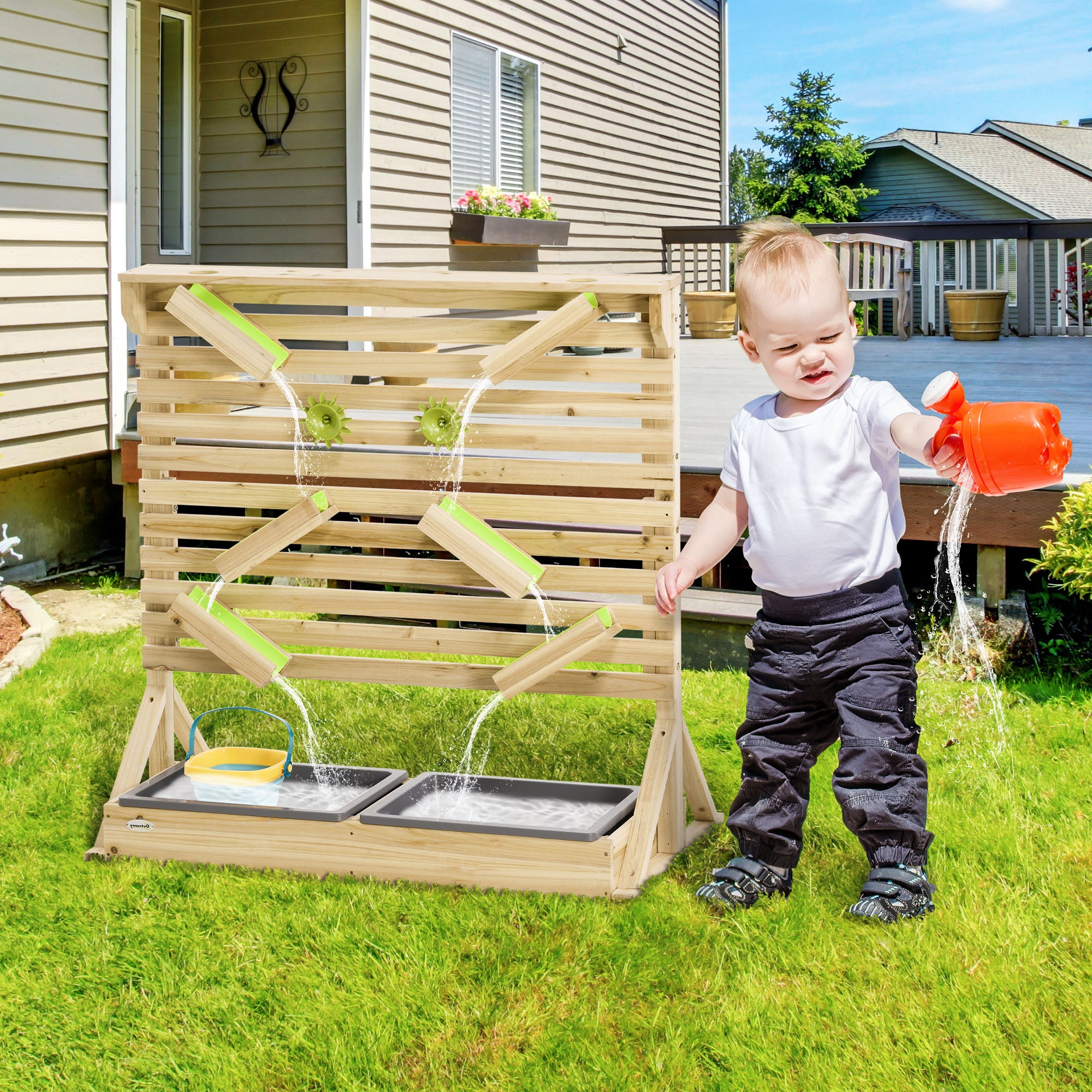 Outsunny Outdoor Kids Running Water and Sand Playset, with 18 Accessories - North Peak Garden Furniture