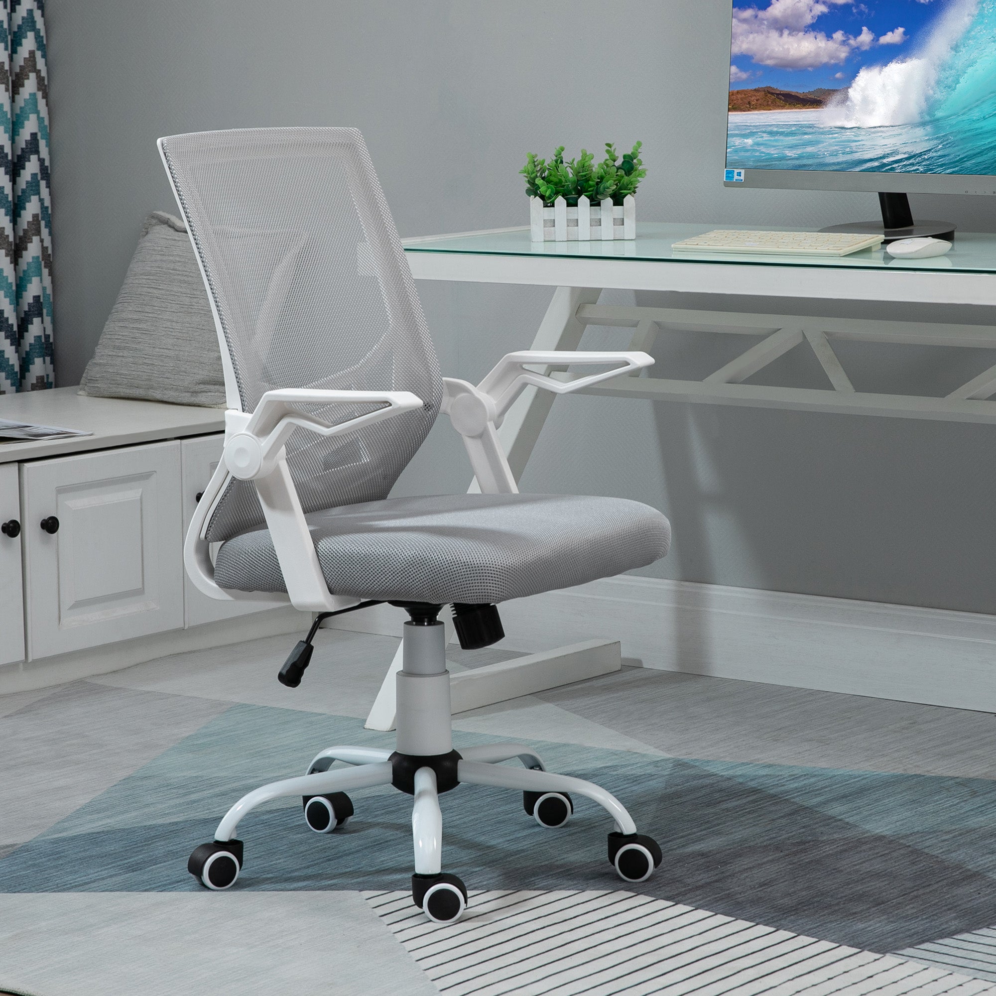 Vinsetto Office Chair, Ergonomic Desk Chair, Executive Computer Chair with 90° Flip-up Armrest and Lumbar Support, Adjustable Height for Home/Office, Grey - North Peak Garden Furniture