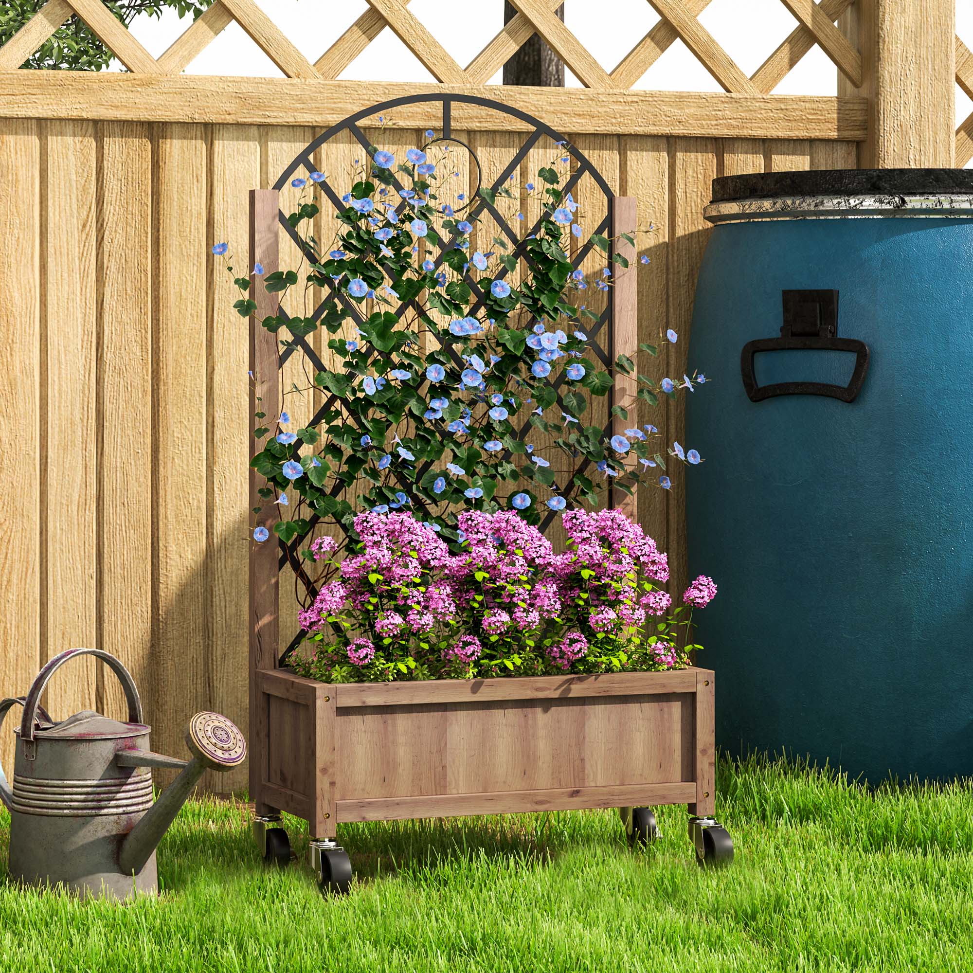 Outsunny Wooden Planter, with Metal Trellis - Brown/Black - North Peak Garden Furniture