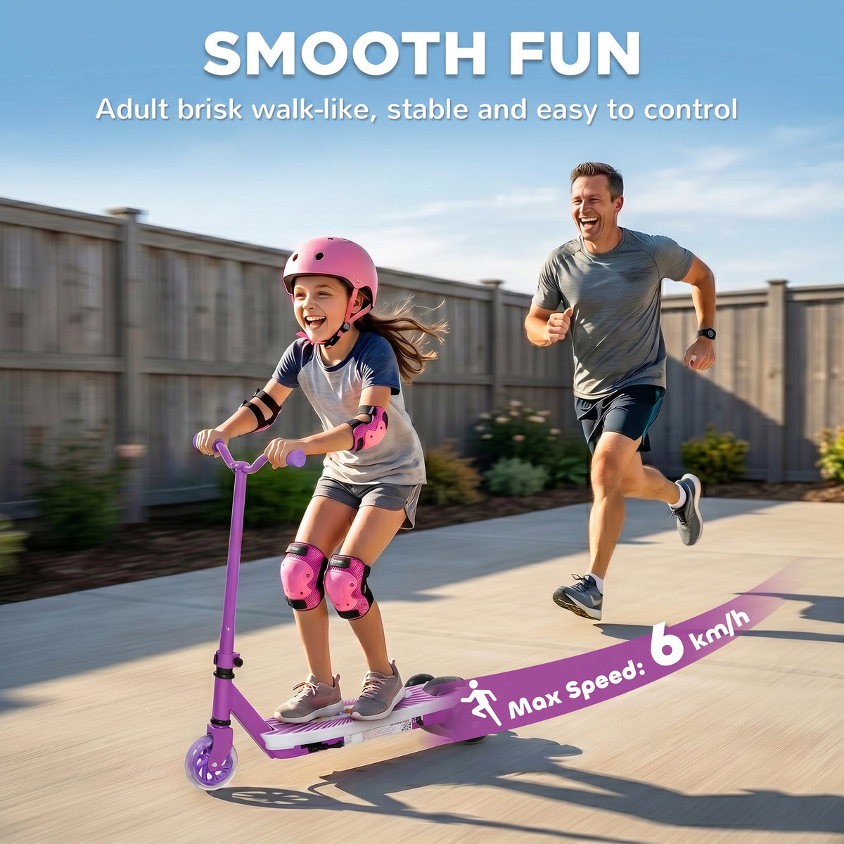AIYAPLAY Electric Scooter for Kids Aged 4-7 Years, with Flashing LED Lights, Rear Auxiliary Wheels, Purple
