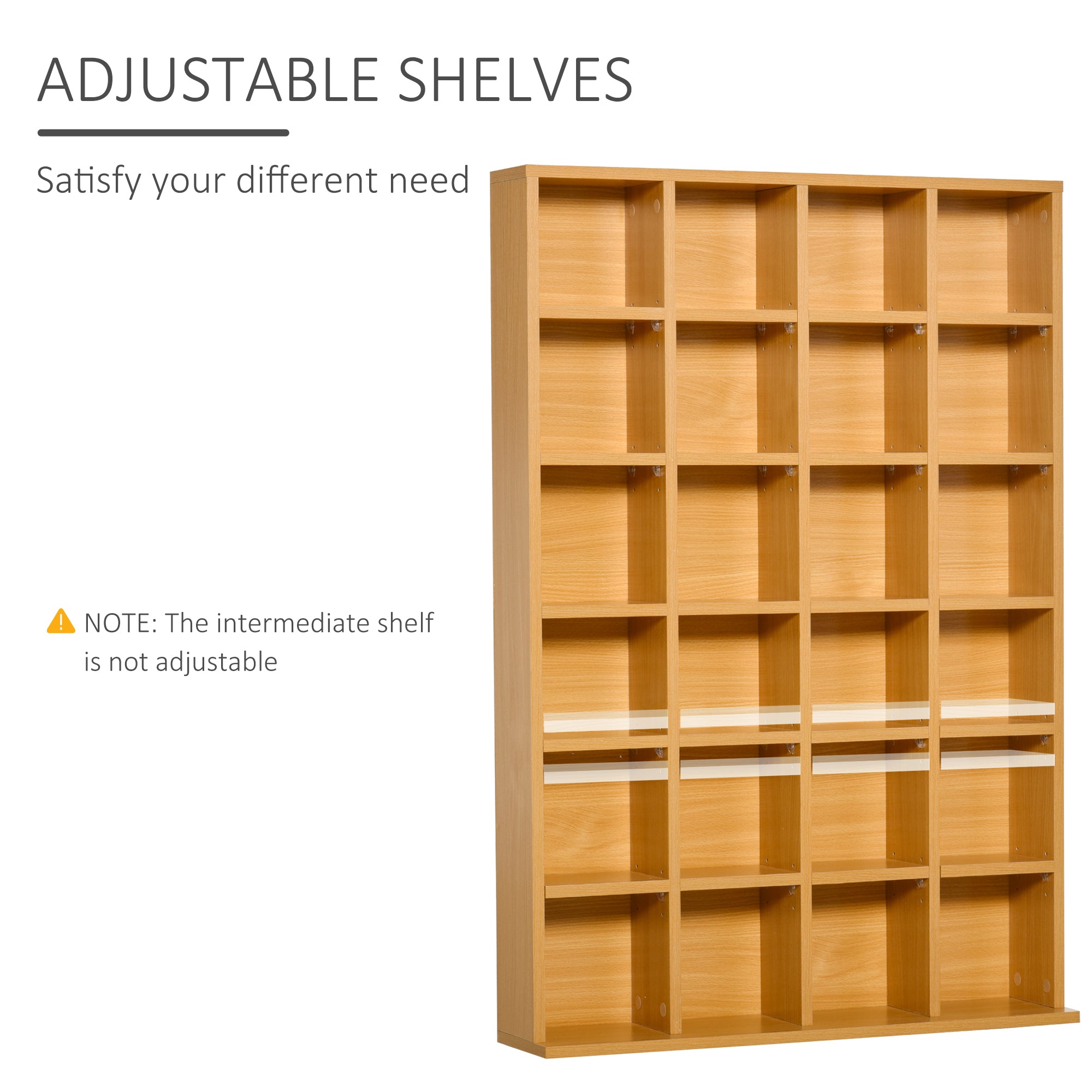HOMCOM CD Storage Unit with Adjustable Shelves, 89 x 130.5 cm, Beech Wood Finish - North Peak Garden Furniture