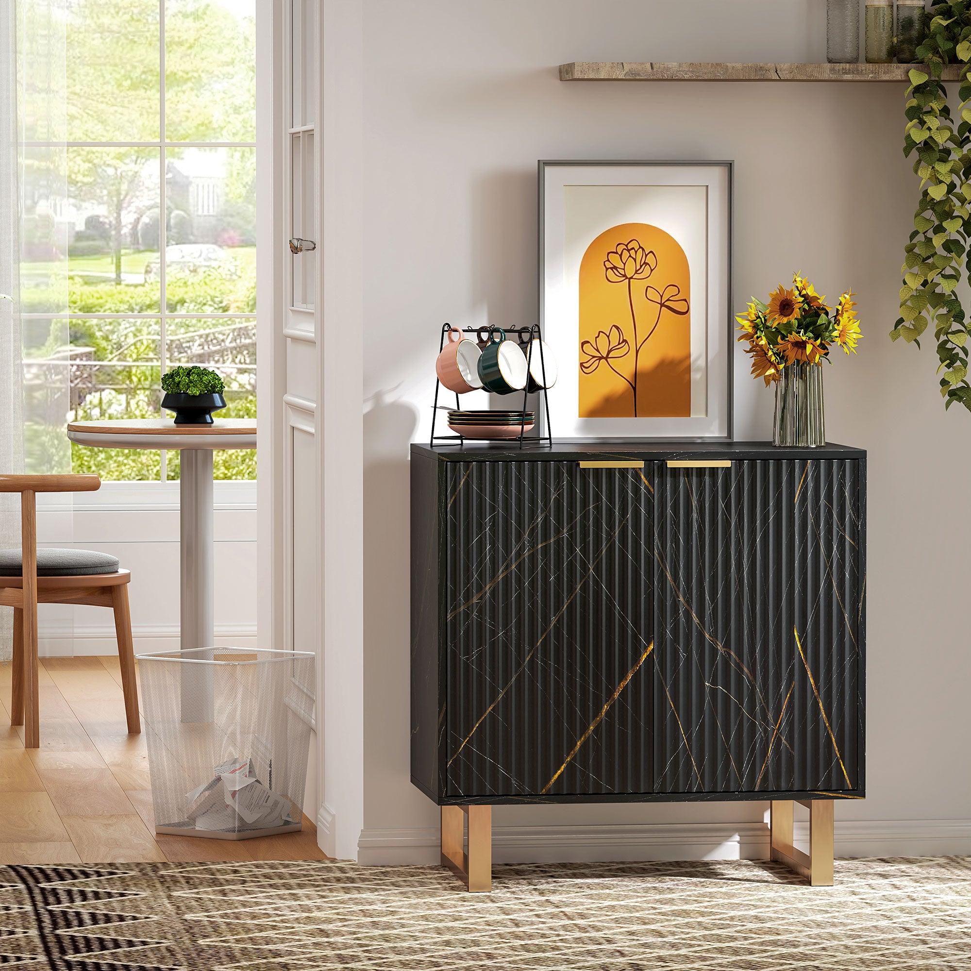 HOMCOM Elegant Storage Sideboard - Black/Gold-Tone - North Peak Garden Furniture