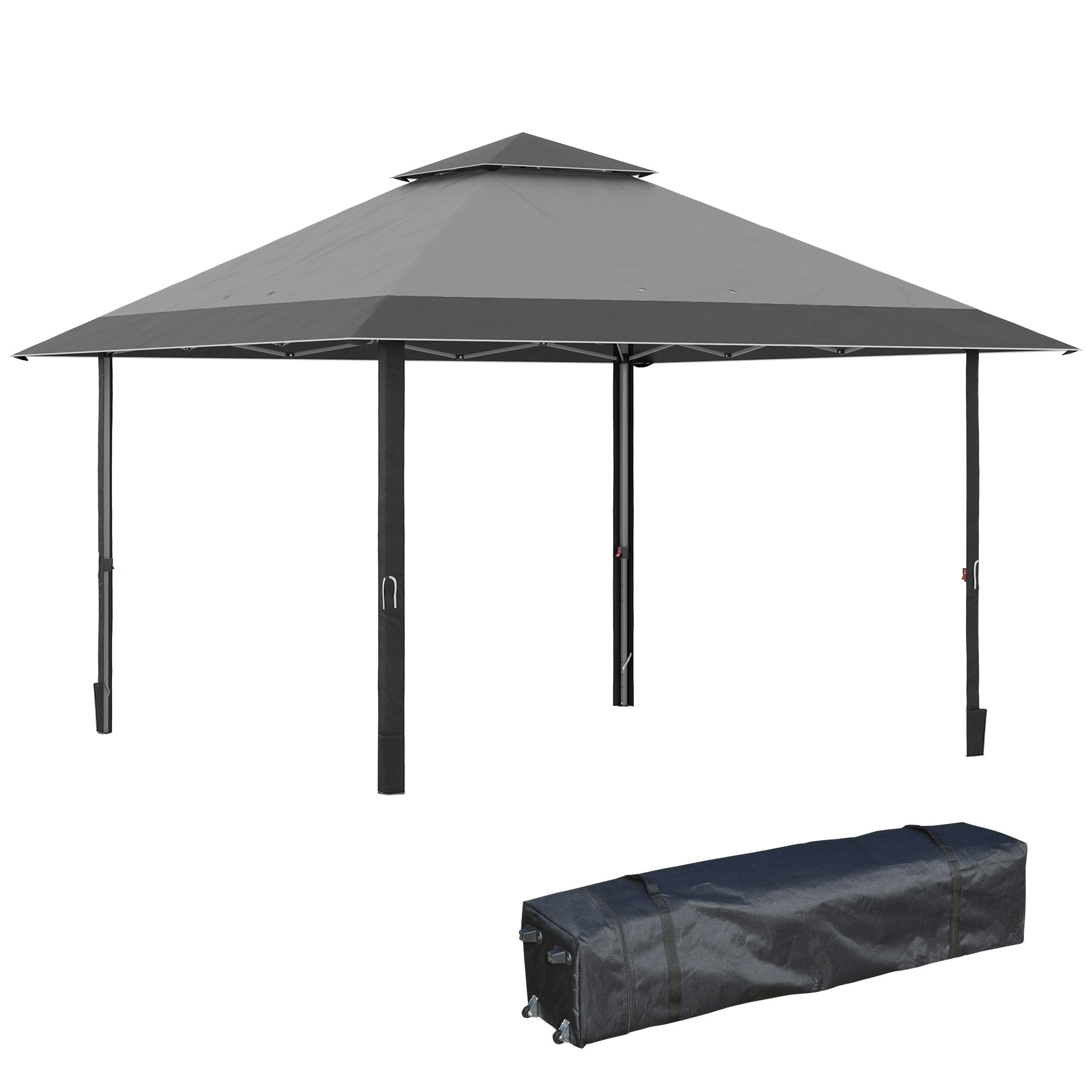Outsunny 4 x 4m Pop-up Gazebo Double Roof Canopy Tent with UV Proof, Roller Bag & Adjustable Legs Outdoor Party, Steel Frame, Grey - North Peak Garden Furniture