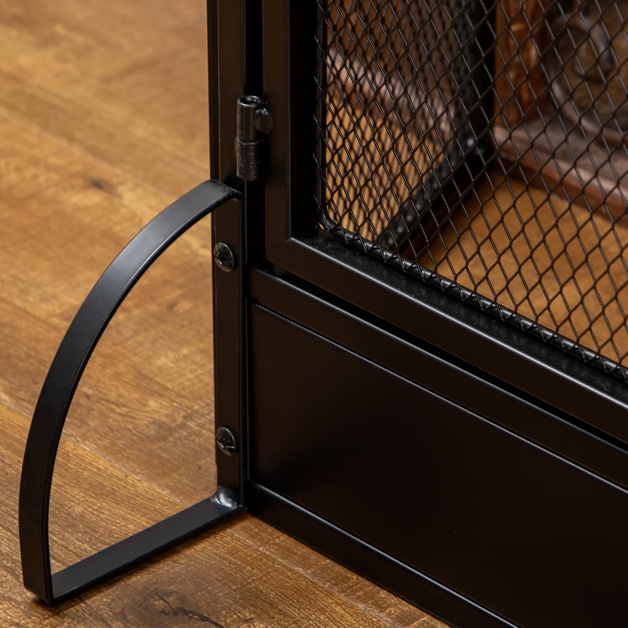 HOMCOM 3-Panel Folding Fireplace Screen with Door, Freestanding Spark Guard, Metal Mesh Fireguard, Black - North Peak Garden Furniture
