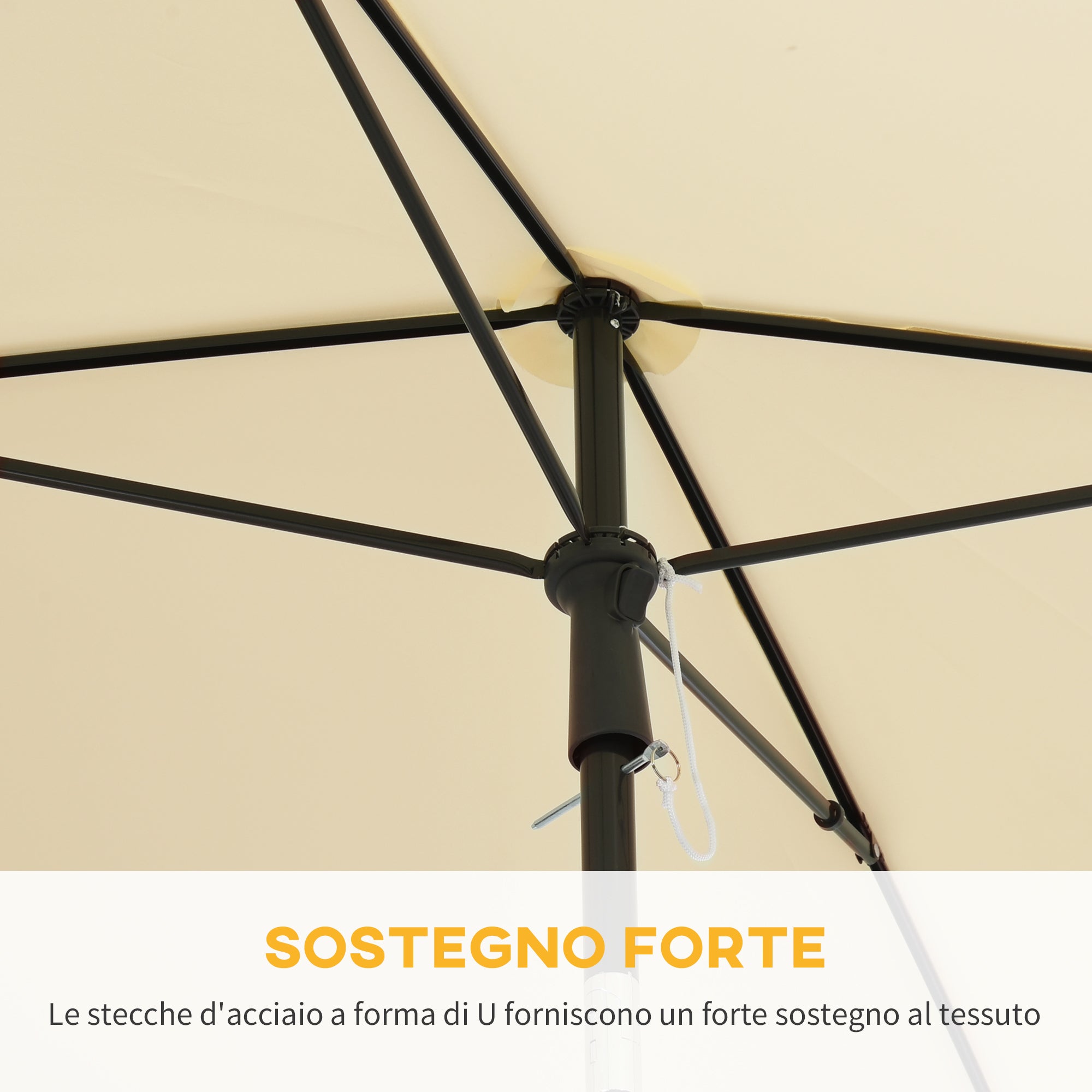 Outsunny Garden Parasol Umbrella, Outdoor Market Table Umbrella with Ruffles & Aluminium Pole, Rectangular Tilting Parasol Sun Shade Canopy, 2 x 1.3m, Beige - North Peak Garden Furniture