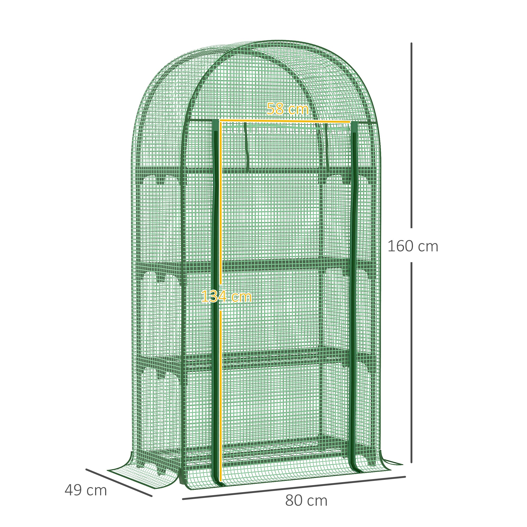 Outsunny 80 x 49 x 160cm Mini Greenhouse for Outdoor, Portable Gardening Plant Green House with Storage Shelf, Roll-Up Zippered Door, Metal Frame and PE Cover, Green - North Peak Garden Furniture