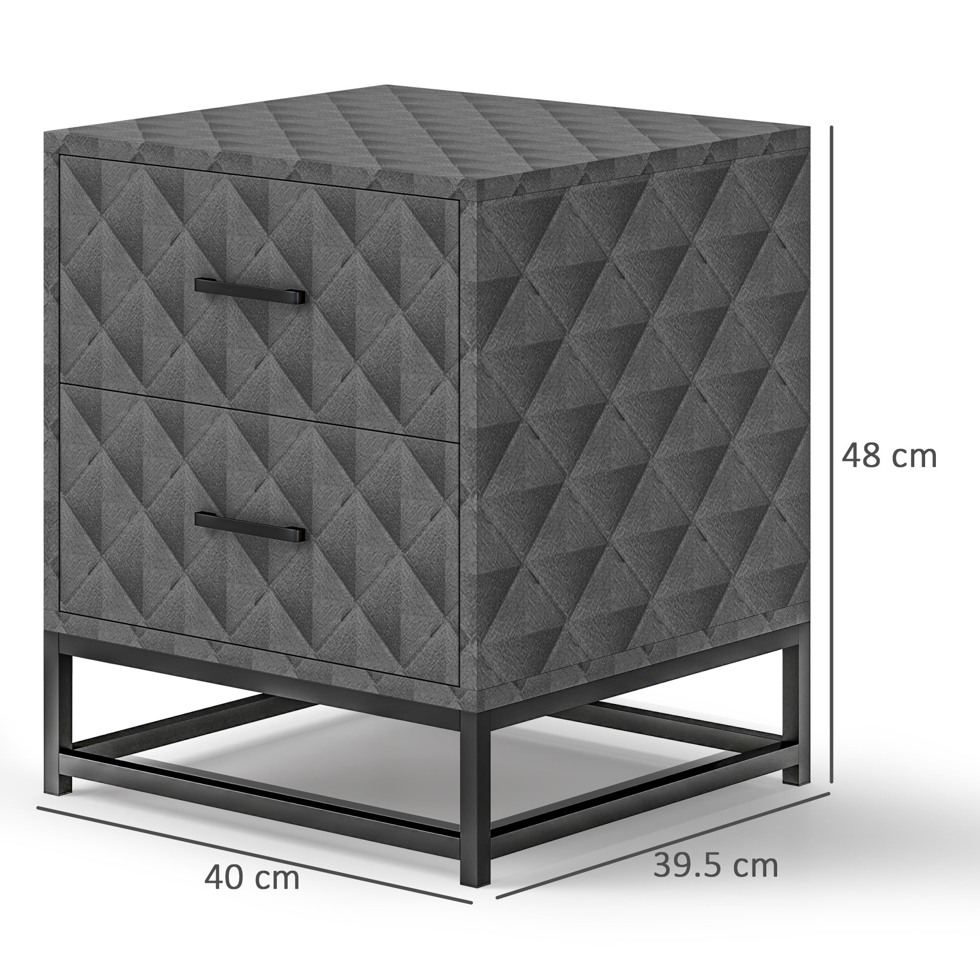 HOMCOM Bedside Tables Set of 2, Modern Bedside Table Nightstand with 2 Drawers, Bedside Cabinet Sofa Side Table with Storage, Steel Legs for Bedroom, Living Room, Grey - North Peak Garden Furniture