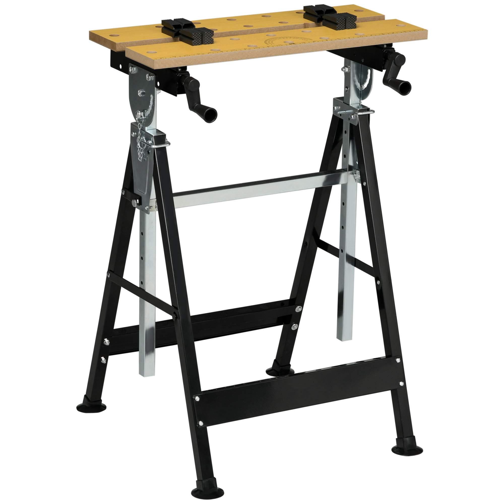 HOMCOM Portable Folding Workbench with Adjustable Height & Angle, Work Bench with 4 Adjustable Clamping Pegs, Beige