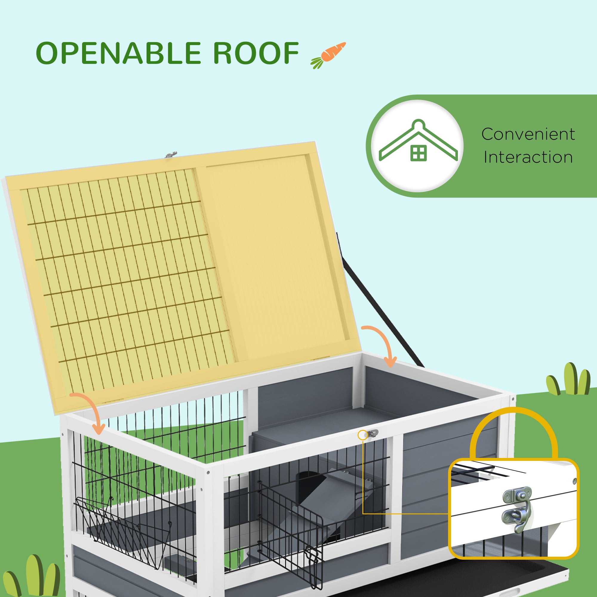 PawHut Double Deckers Guinea Pig Cage, Indoor Rabbit Hutch with Feeding Trough, Trays, Ramps, Openable Top - Grey - North Peak Garden Furniture