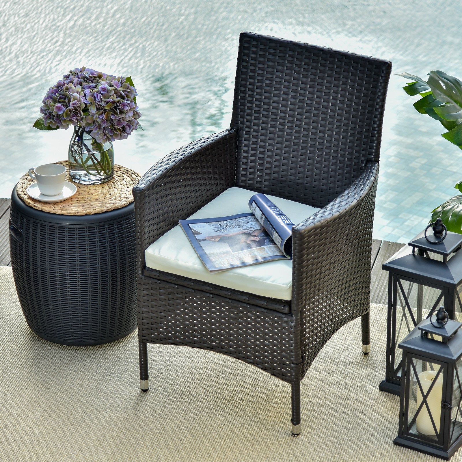 Outsunny Rattan Armchair Duo: Deep Coffee Garden Patio Seating with Cushions