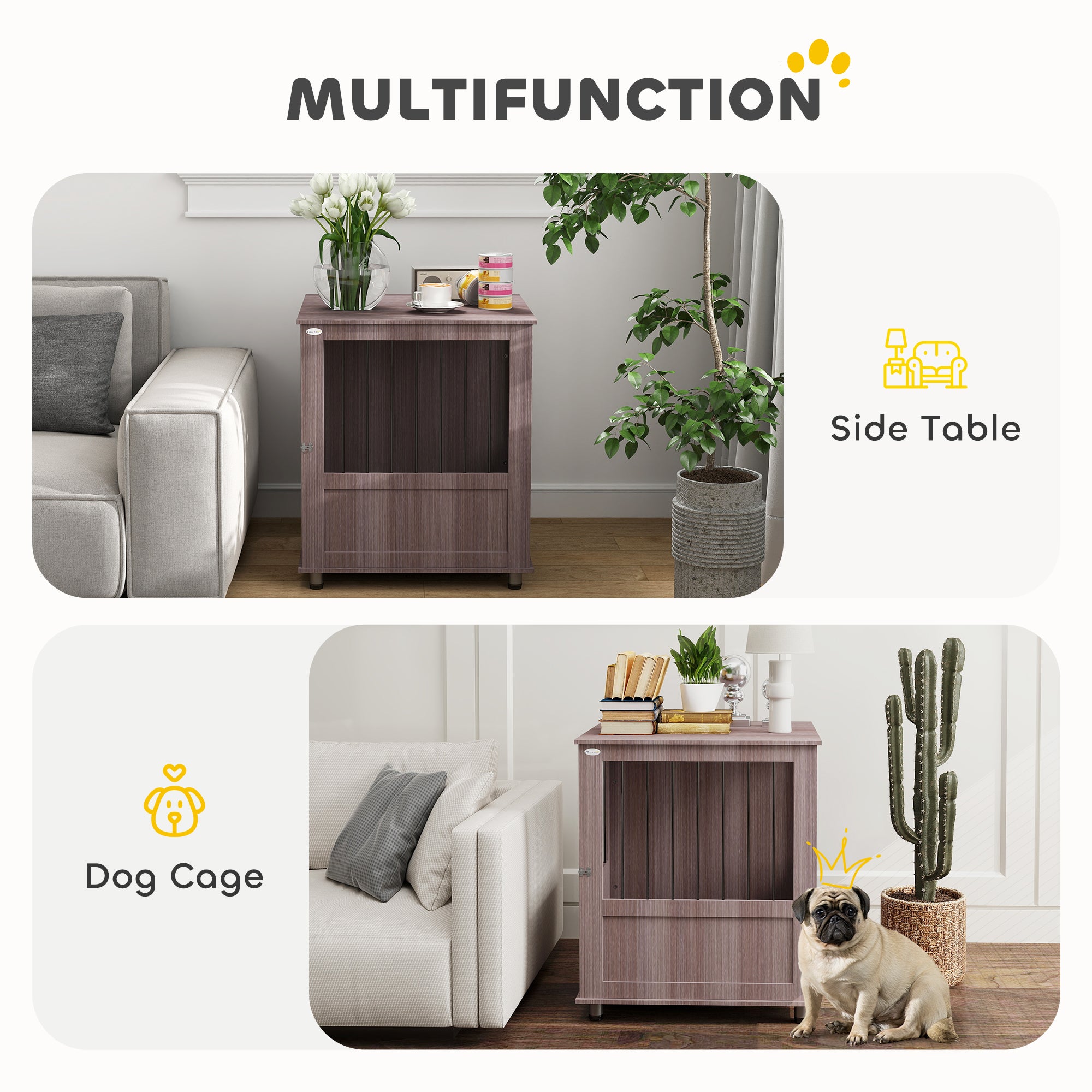 PawHut Dog Crate Table for Medium and Large Dogs with Magnetic Door for Indoor Use, 60 x 55 x 70 cm, Purple - North Peak Garden Furniture