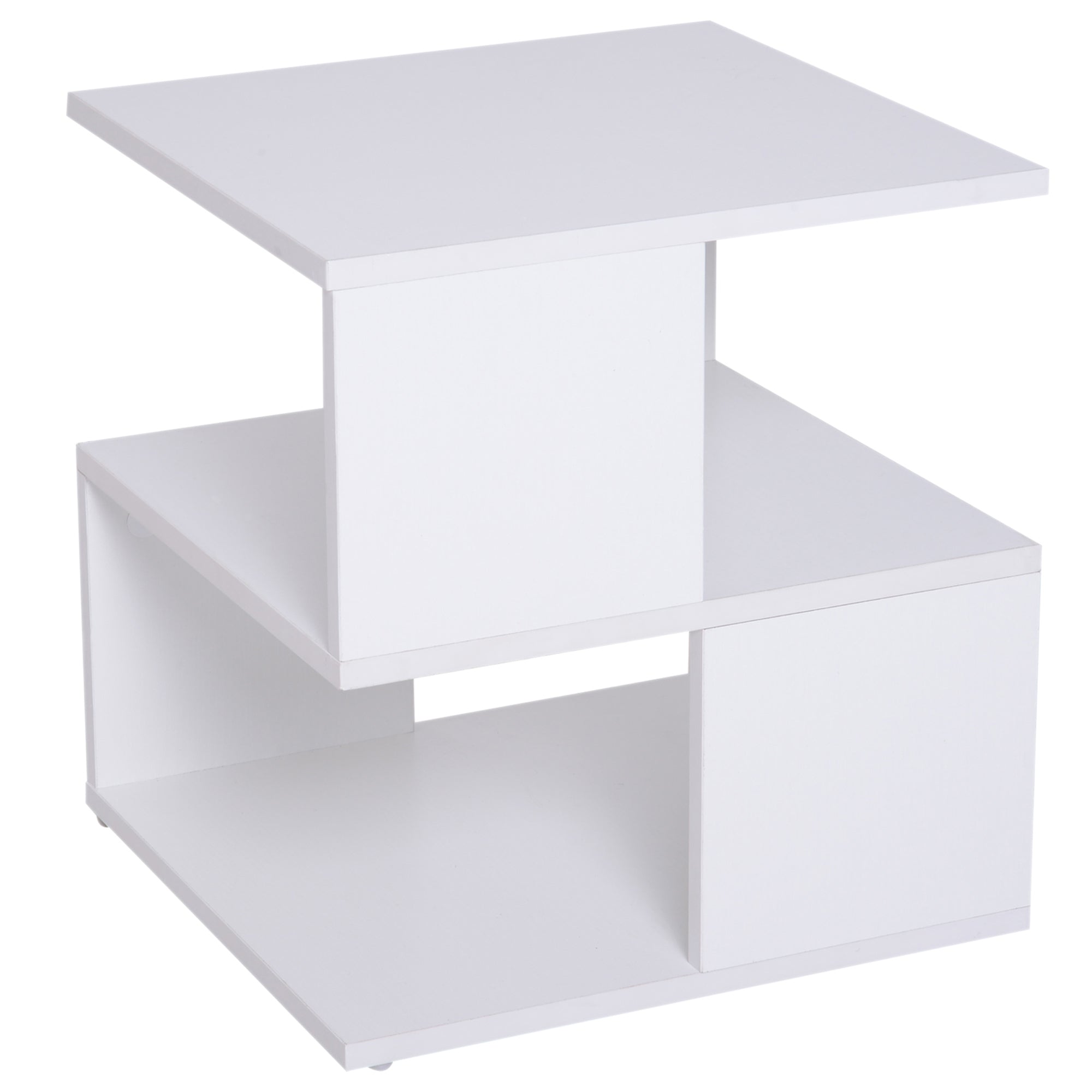 HOMCOM Side Table Square Coffee Table Modern End Table with 2 Tier Storage Shelves for Living Room, Bedroom, White - North Peak Garden Furniture