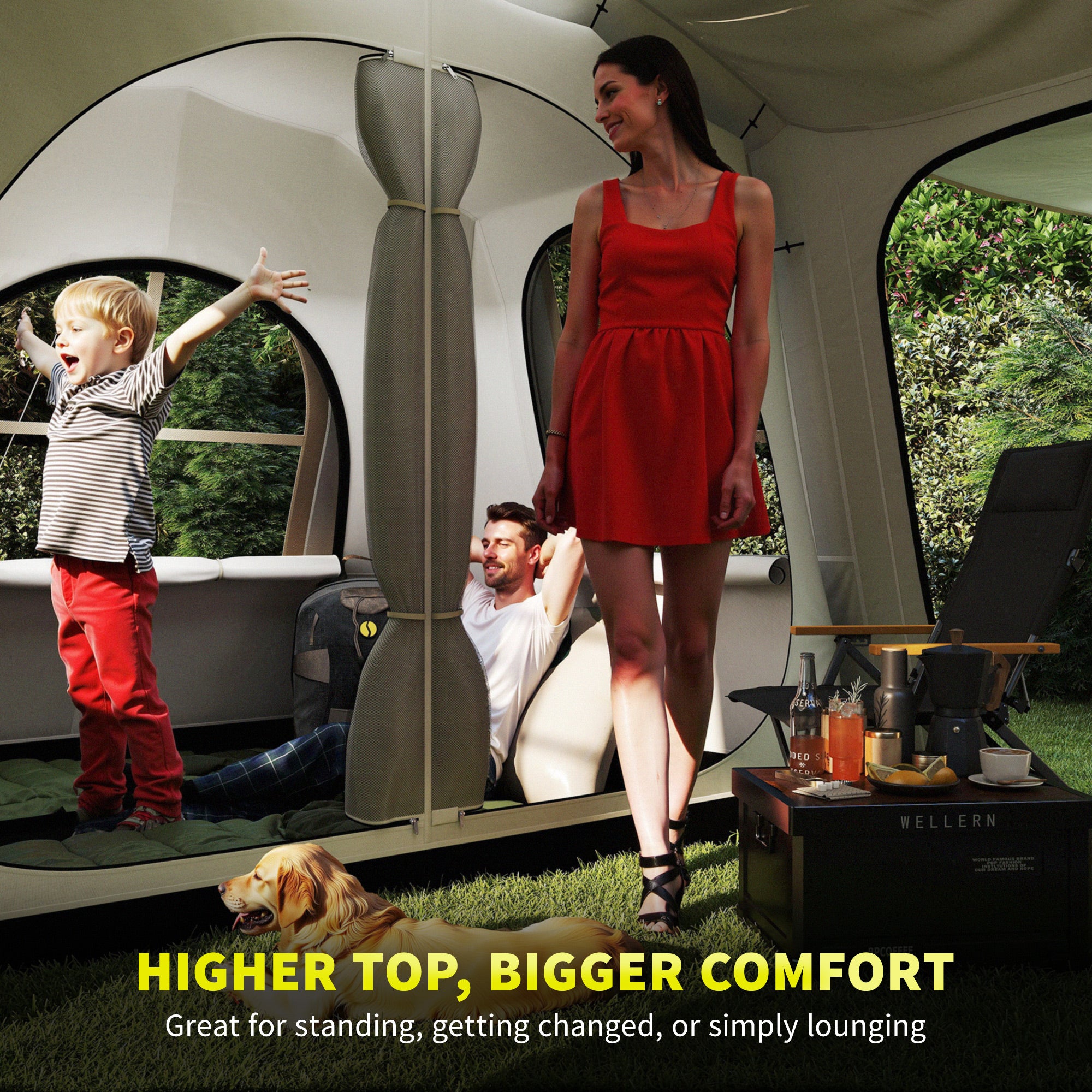 Outsunny 3-4 Man Tunnel Tent, Family Camping Tent with Porch, Bedroom and Living Area, Sewn in Groundsheet, 3000mm Waterproof, Portable with Bag for Hiking, Festival, Backpacking, Khaki