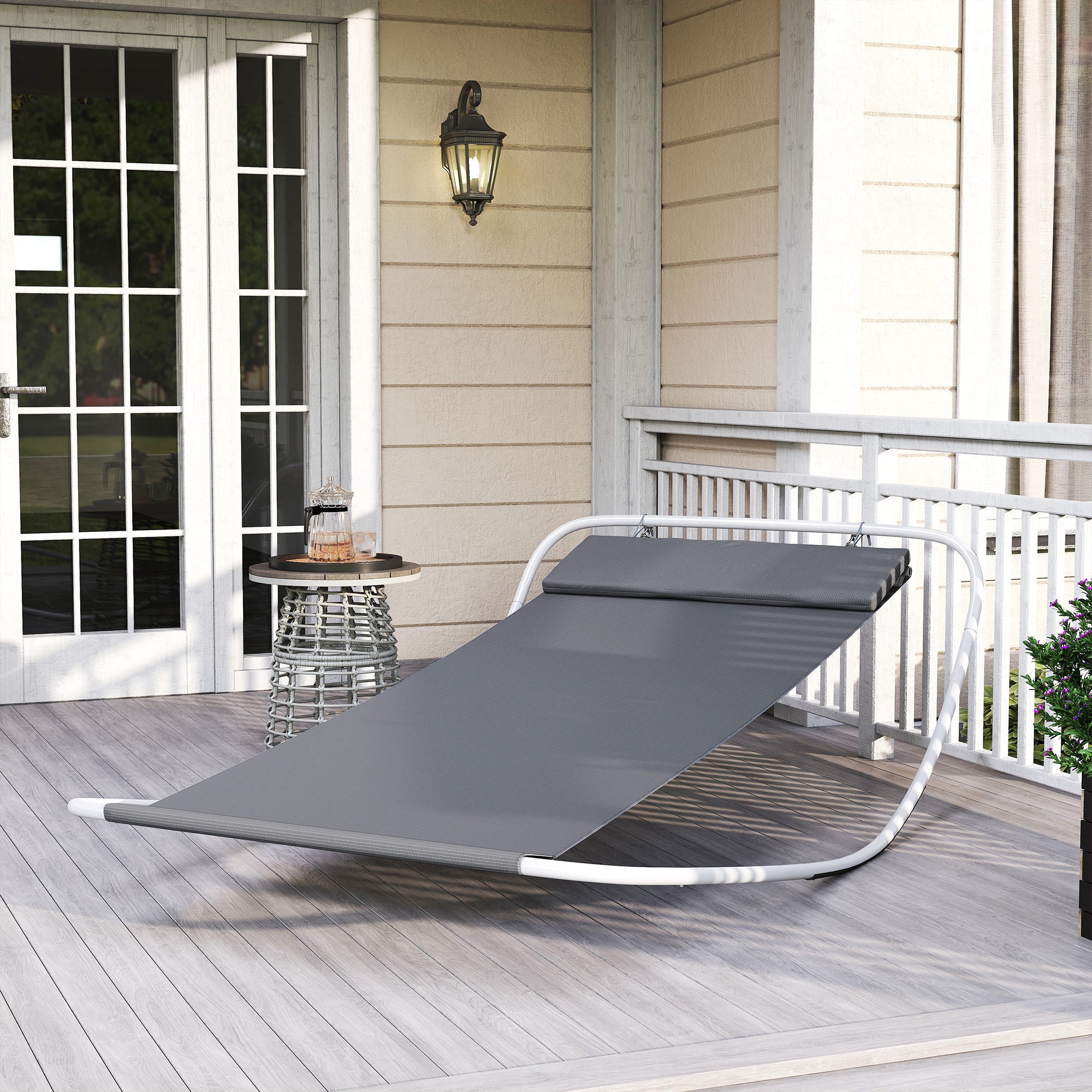 Outsunny Rocking Swing Relaxing Day Bed Outdoor Single Sun Lounger Hammock - Grey - North Peak Garden Furniture