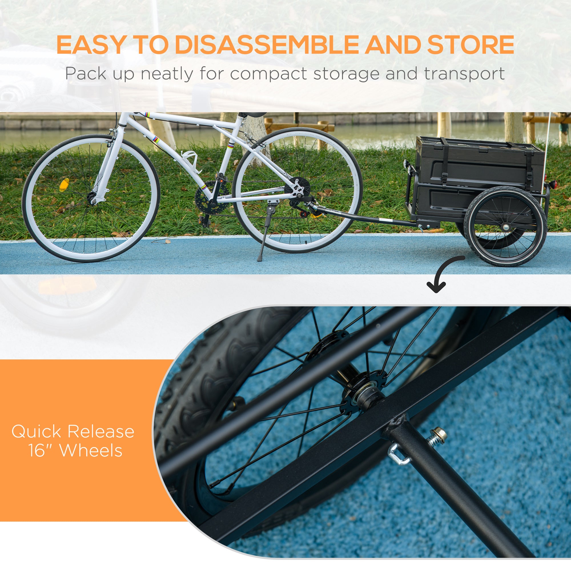 HOMCOM 65L Steel Frame Bike Trailer Storage Box - Black - North Peak Garden Furniture