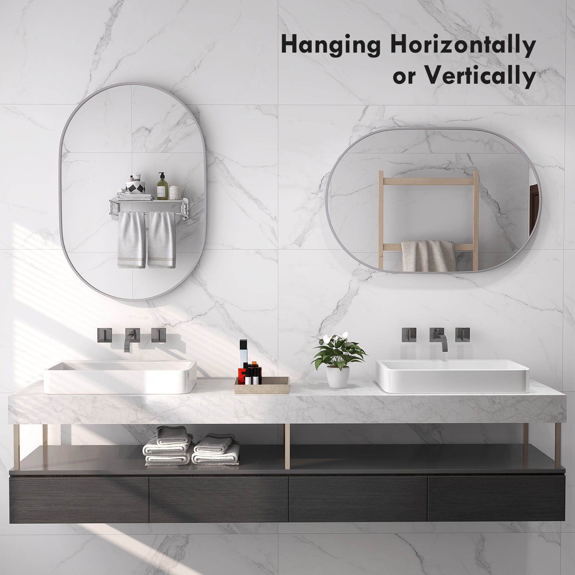 HOMCOM 60cm Round Tempered Glass Bathroom Mirror - Silver Tone