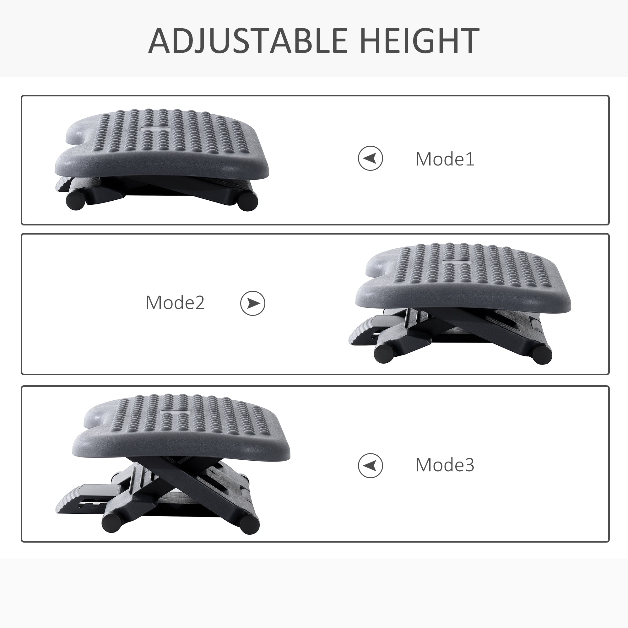 HOMCOM Footrest Adjustable Height & Angle Tilting Platform Home Office Foot Rest Charcoal Grey - North Peak Garden Furniture