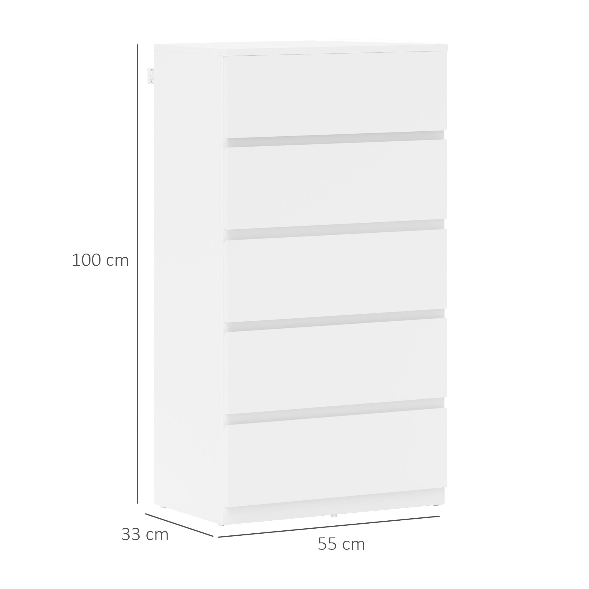 HOMCOM Chest of Drawers, 5-Drawer Storage Cabinets, Modern Dresser, Storage Drawer Unit for Bedroom - North Peak Garden Furniture