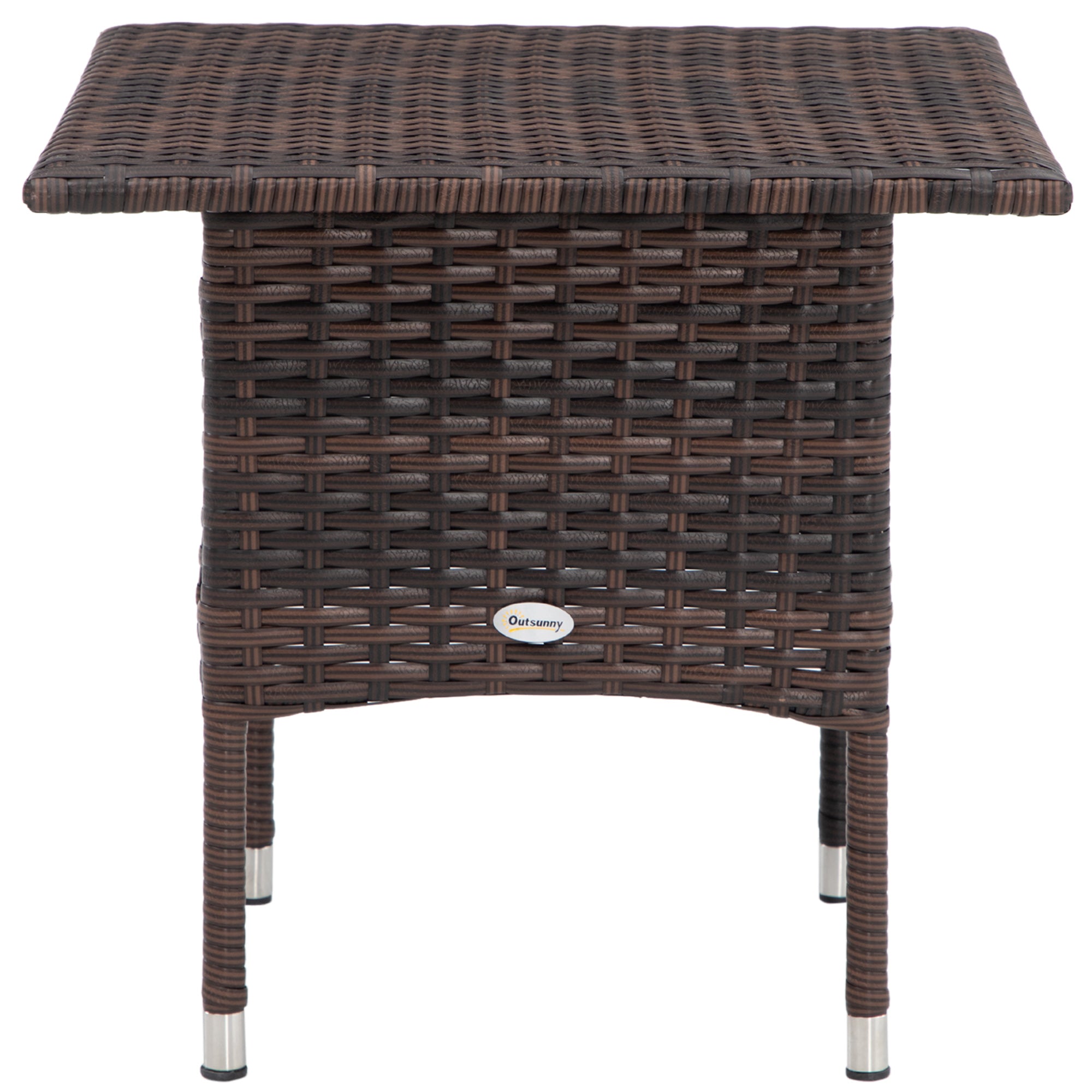 Outsunny Outdoor Rattan Side Table Coffee Table with Plastic Board, Full Woven Table Top for Patio, Garden, Balcony, Mixed Brown - North Peak Garden Furniture