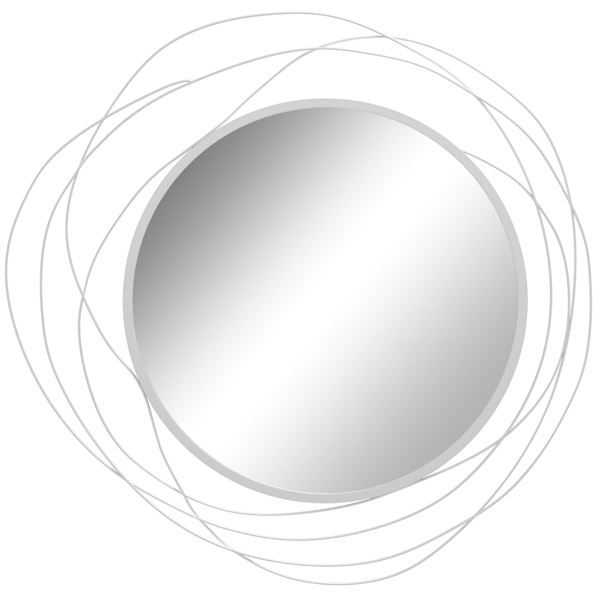HOMCOM Abstract Metal Wire Wall Mirror, with Accessories - Silver - North Peak Garden Furniture