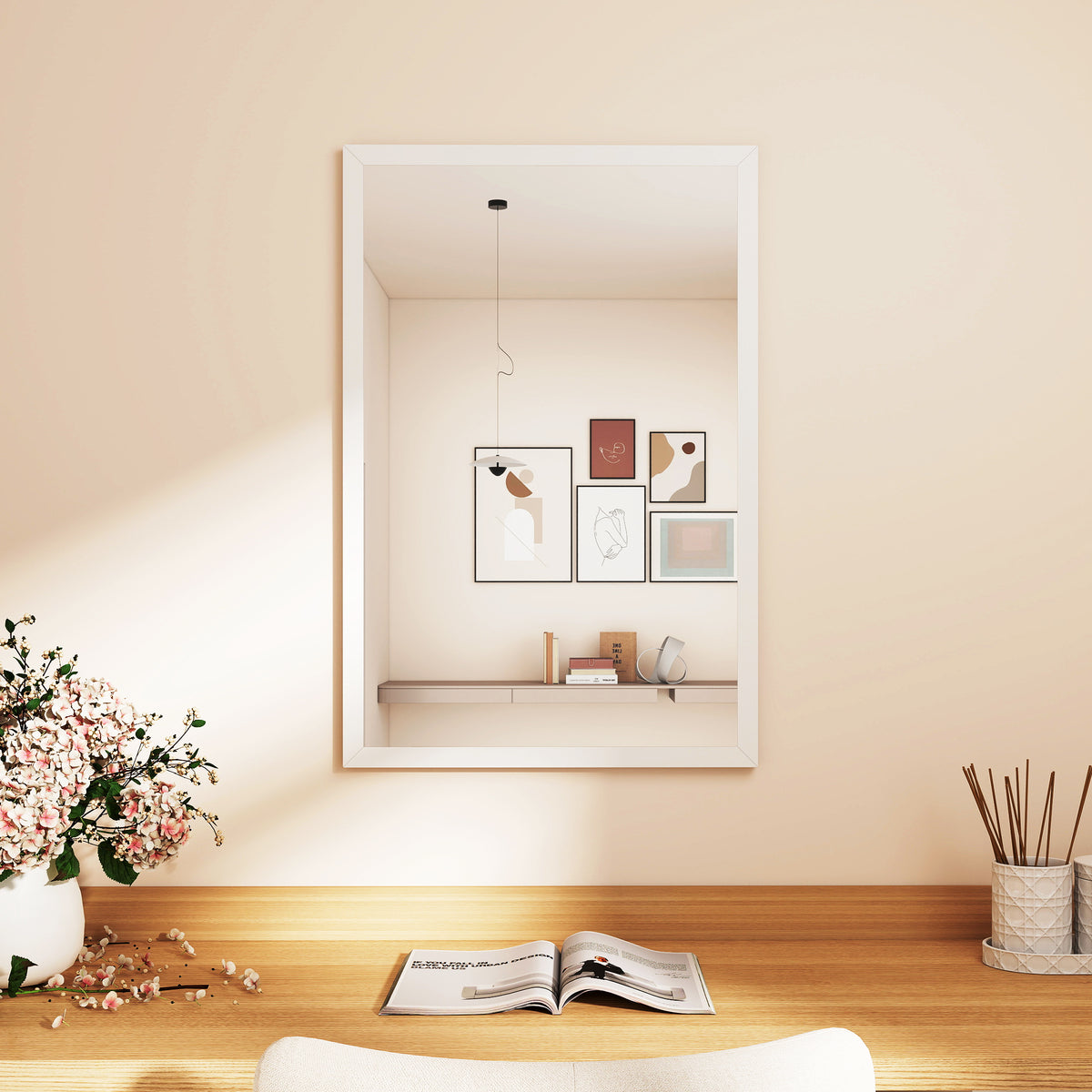 HOMCOM Wall Bathroom Mirror, 60 x 40 cm Wall-Mounted Mirror for Living Room, Bedroom, Hallway, White