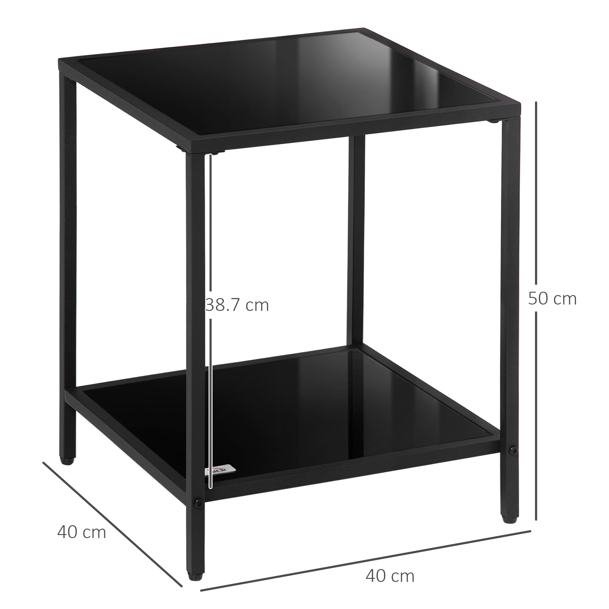 HOMCOM Side Table with Tempered Glass Top, End Table with 2-Tier Storage, Classic Accent Table with Steel Frame, Black - North Peak Garden Furniture