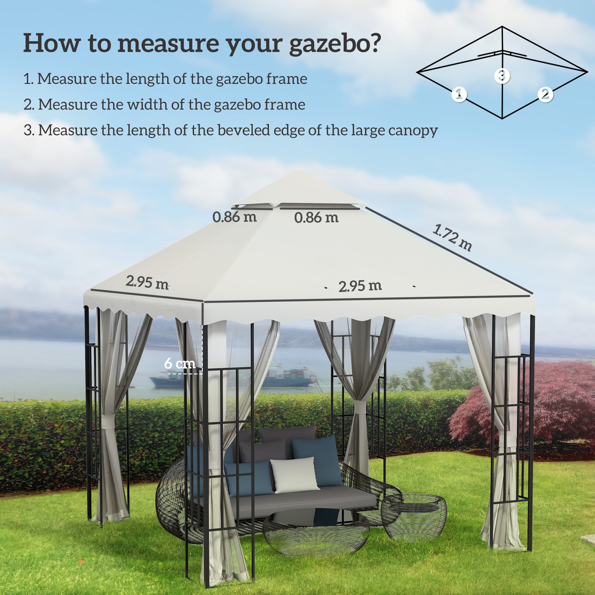 Outsunny 3 x 3 m Gazebo Canopy Replacement Covers, 2 - Tier Gazebo Roof Replacement TOP COVER ONLY, Cream White