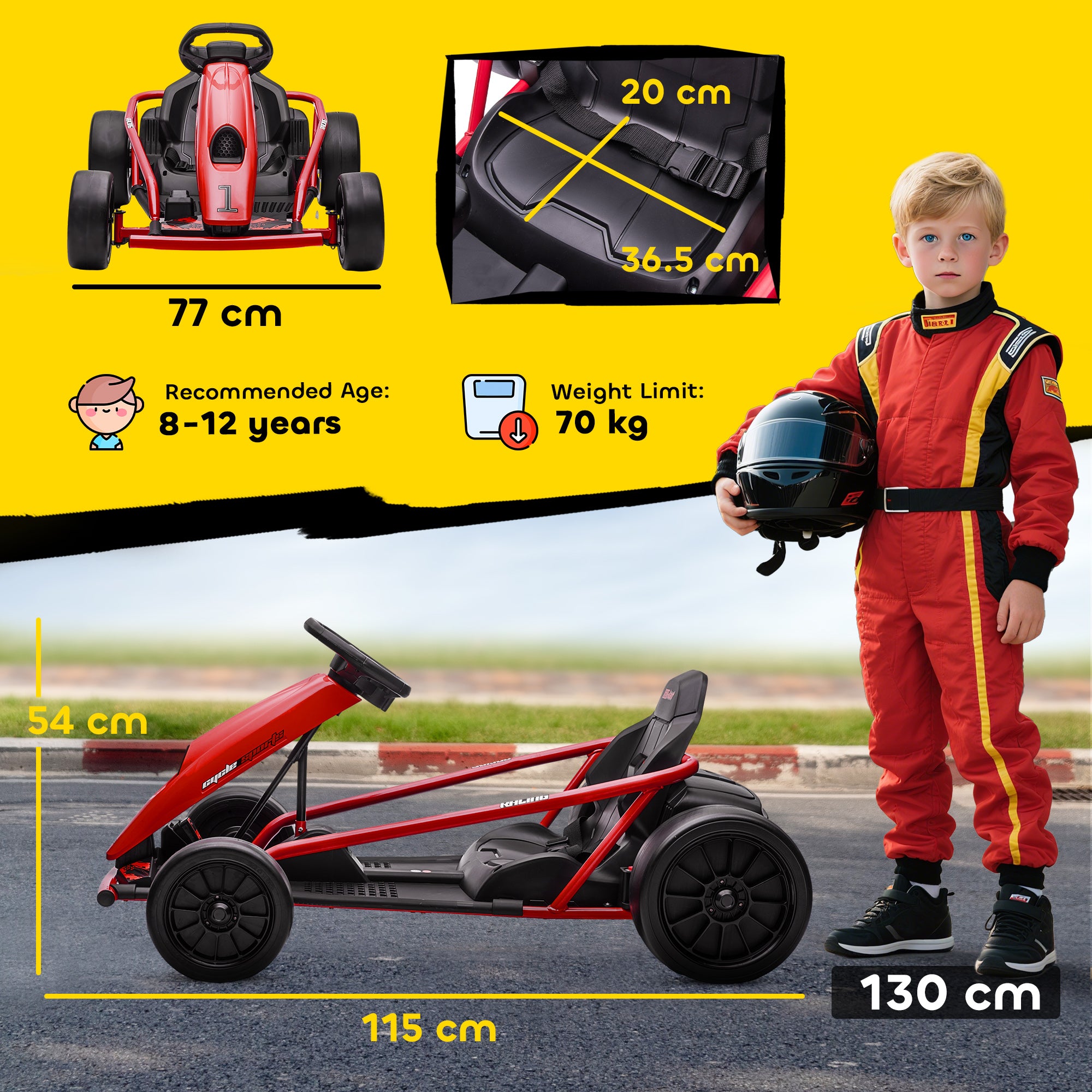 HOMCOM 24V Electric Go Kart for Kids, Drift Ride-On Racing Go Kart with 2 Speeds, for Boys Girls Aged 8-12 Years Old, Red - North Peak Garden Furniture