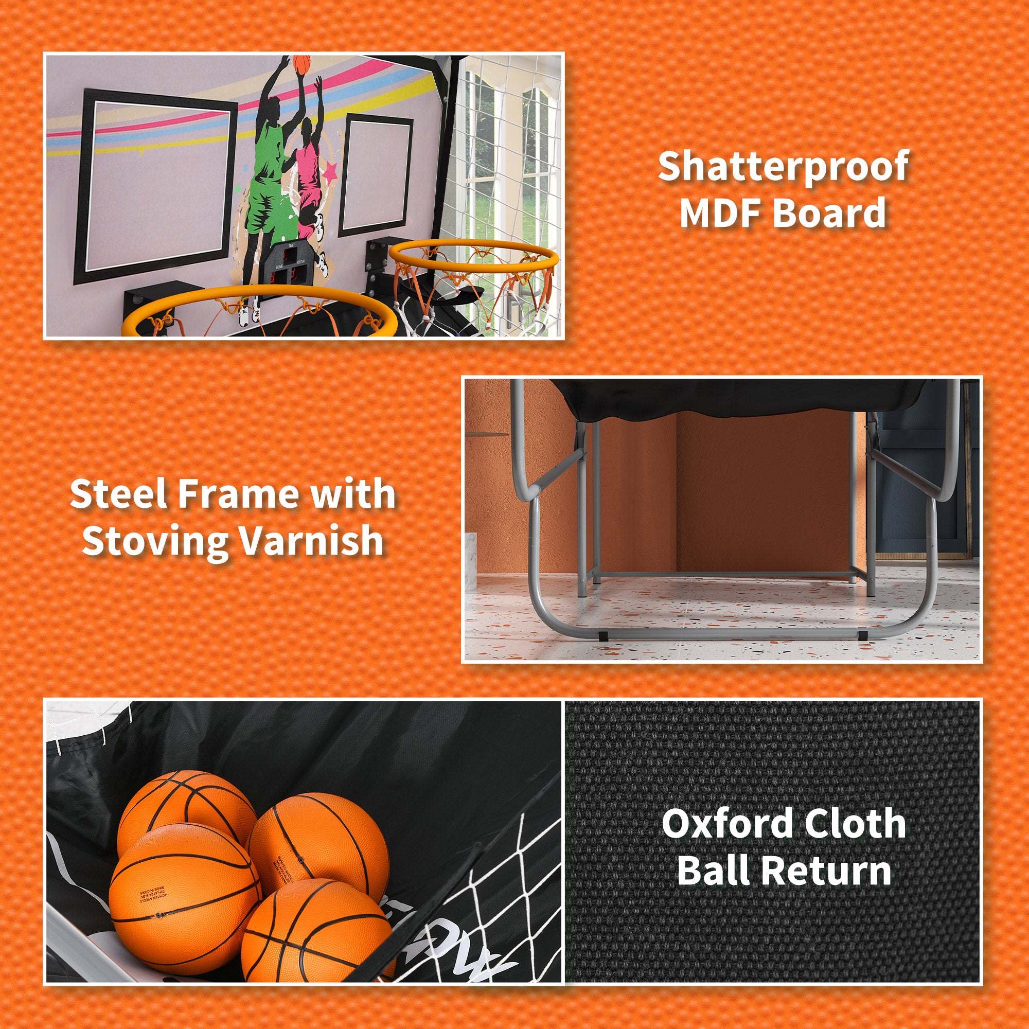 SPORTNOW Foldable Double-Hoop Basketball Arcade Game, with Eight Modes, Four Basketballs, Electronic Scoreboard, Sound Effects - North Peak Garden Furniture