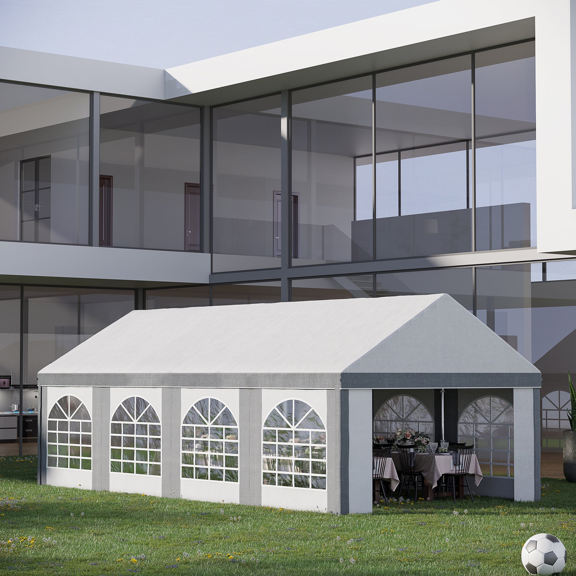 Outsunny 8 x 4m Galvanised Party Tent, Marquee Gazebo with Sides, Eight Windows and Double Doors, for Parties, Wedding and Events - North Peak Garden Furniture