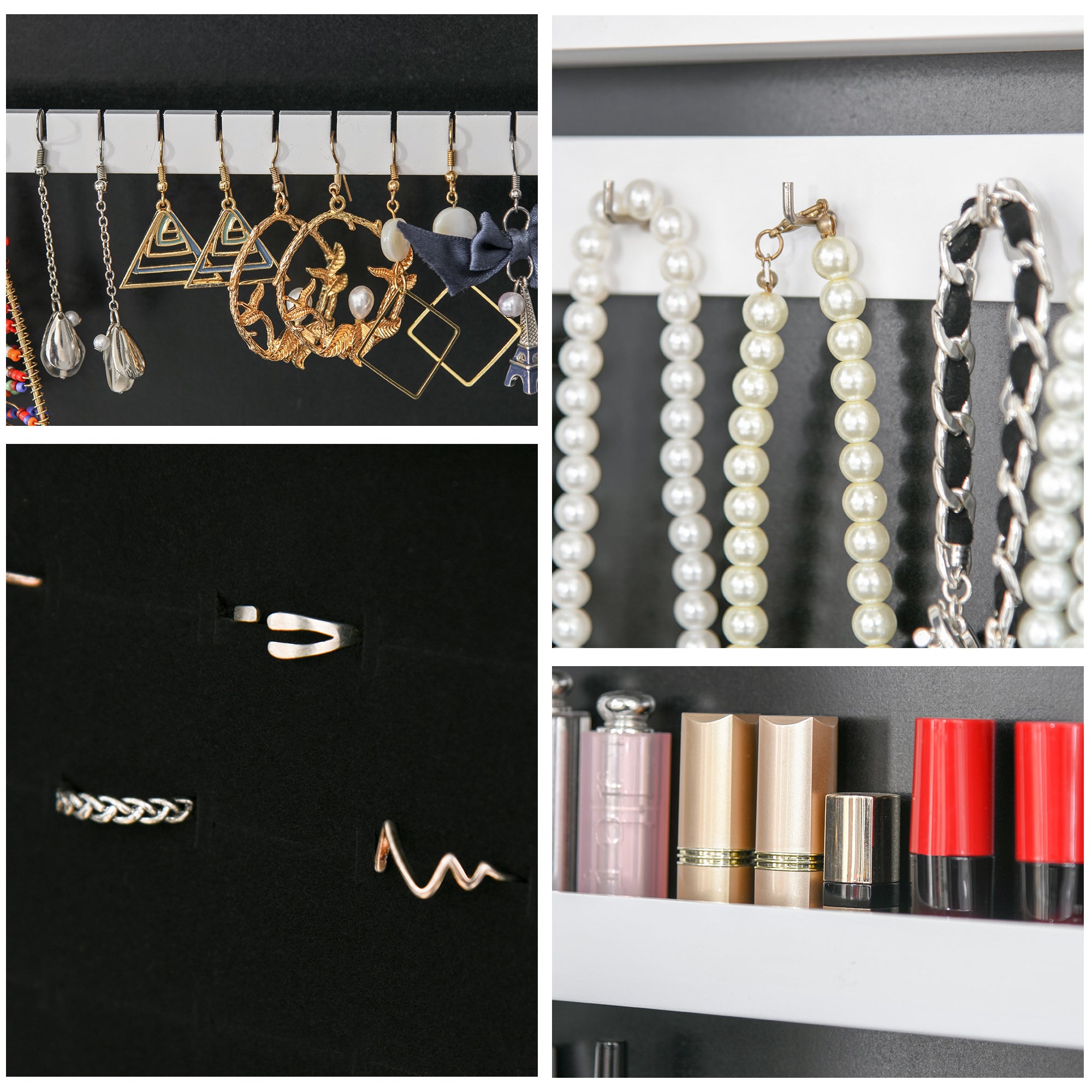 HOMCOM Free Standing LED Mirrored Jewelry Cabinet Armoire Floor Organiser W/ 3 Angle Adjustable For Rings Earrings Bracelets Cosmetics Warm White - North Peak Garden Furniture