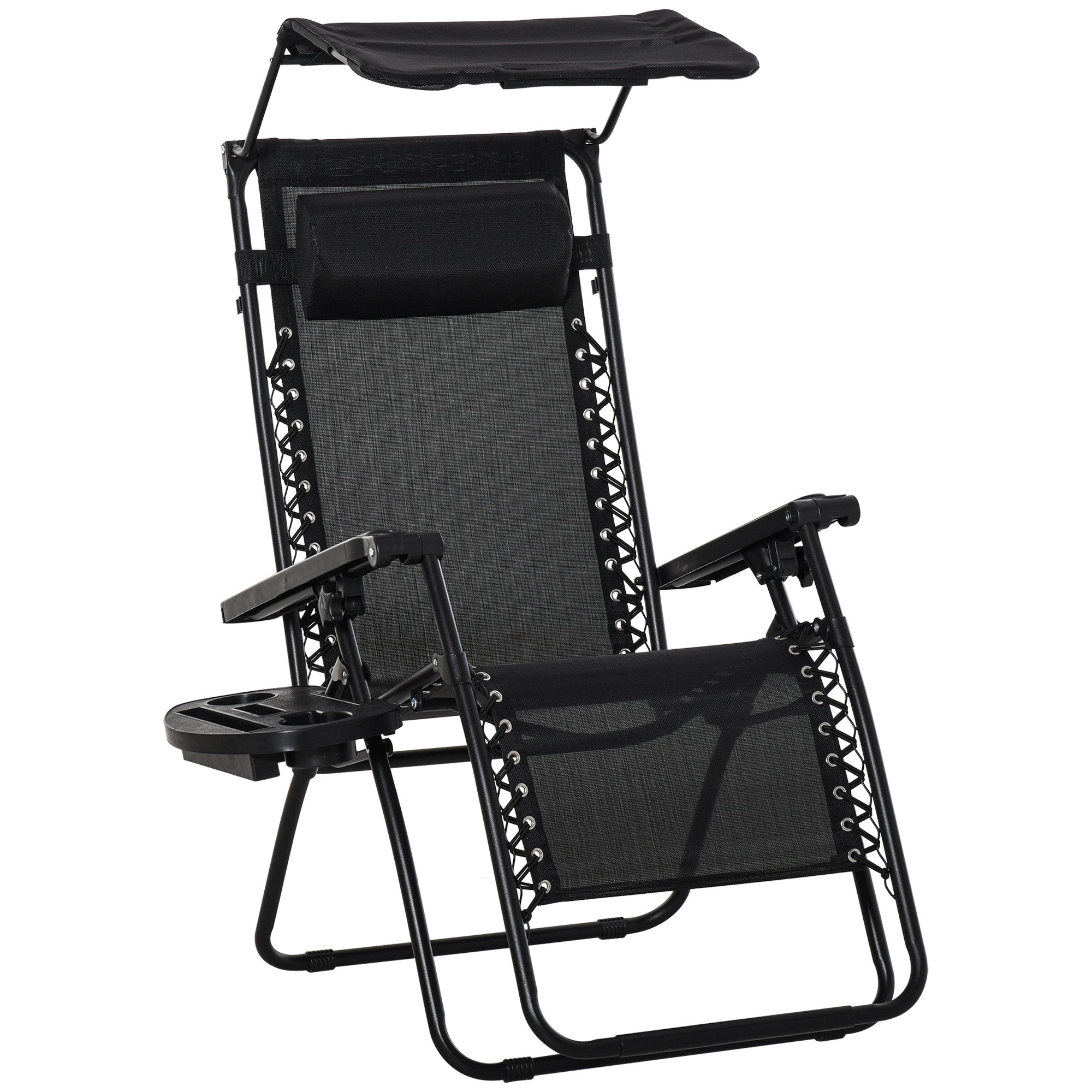 Outsunny Folding Zero Gravity Sun Lounger, with Sun Canopy - Black - North Peak Garden Furniture