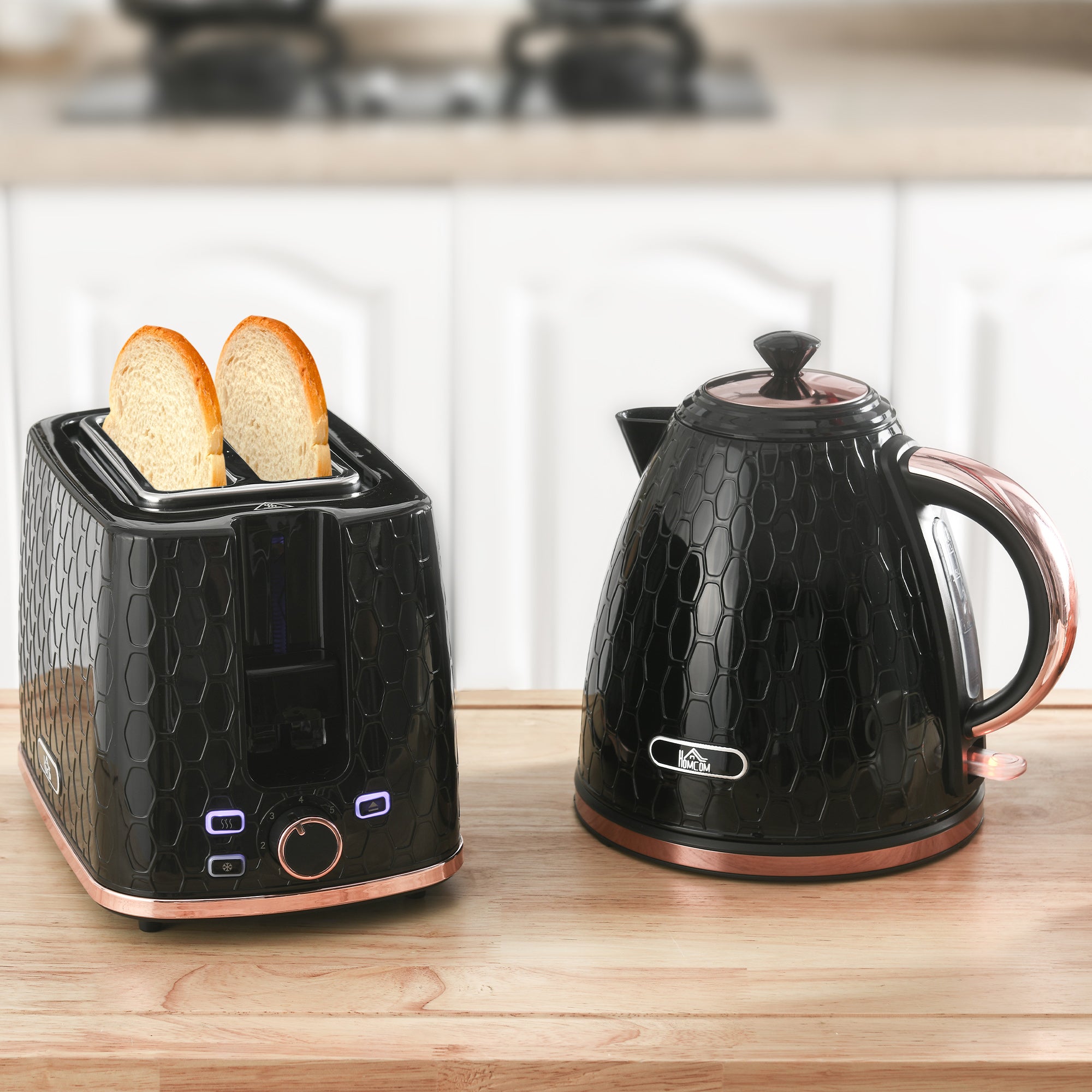 HOMCOM 1.7L 3000W Fast Boil Kettle & 2 Slice Toaster Set, Kettle and Toaster Set with Auto Shut Off, Browning Controls, Black - North Peak Garden Furniture