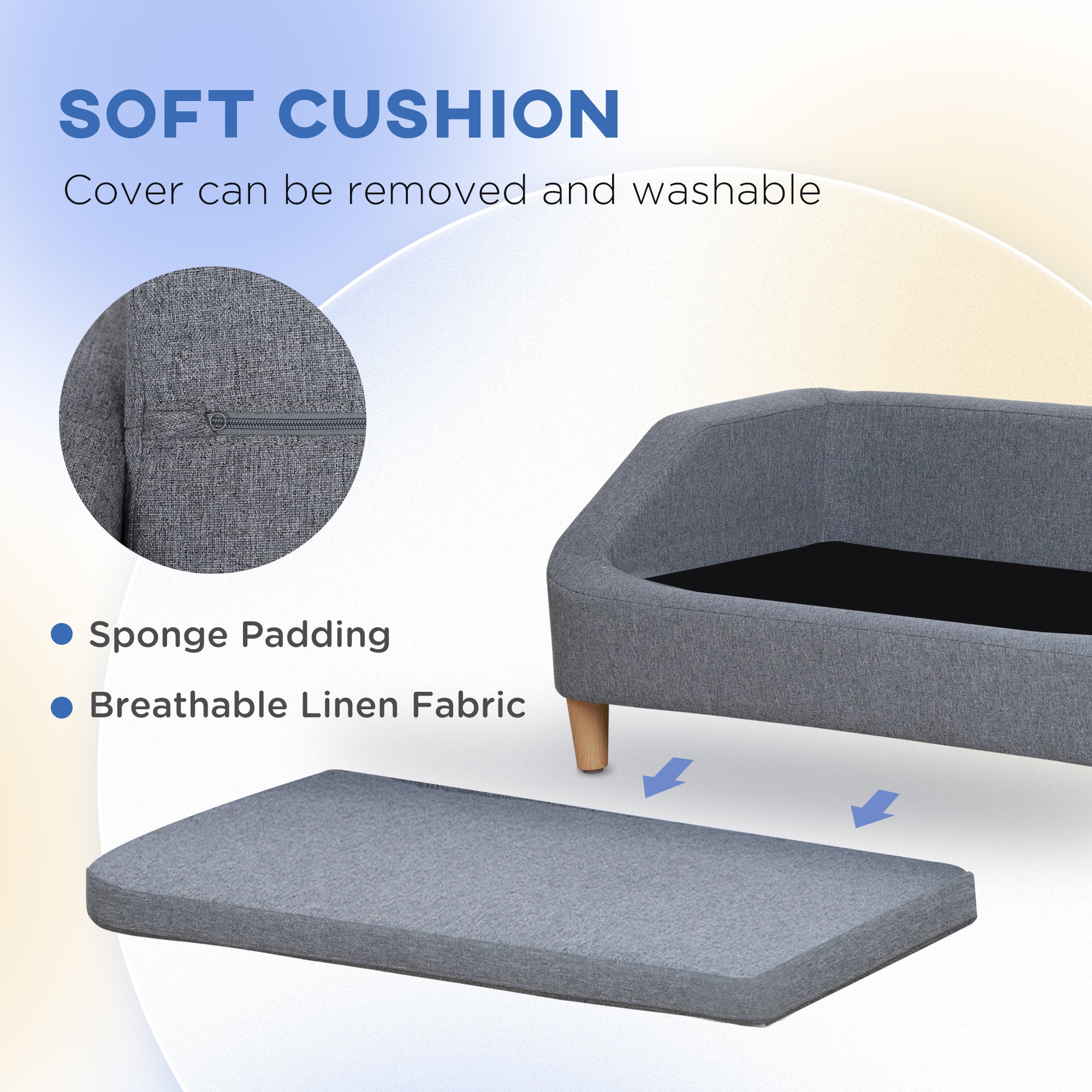 PawHut Dog Sofa, pet Bed, with Soft Cushion, Washable Cover, for Small, Medium & Large Dogs - Grey - North Peak Garden Furniture