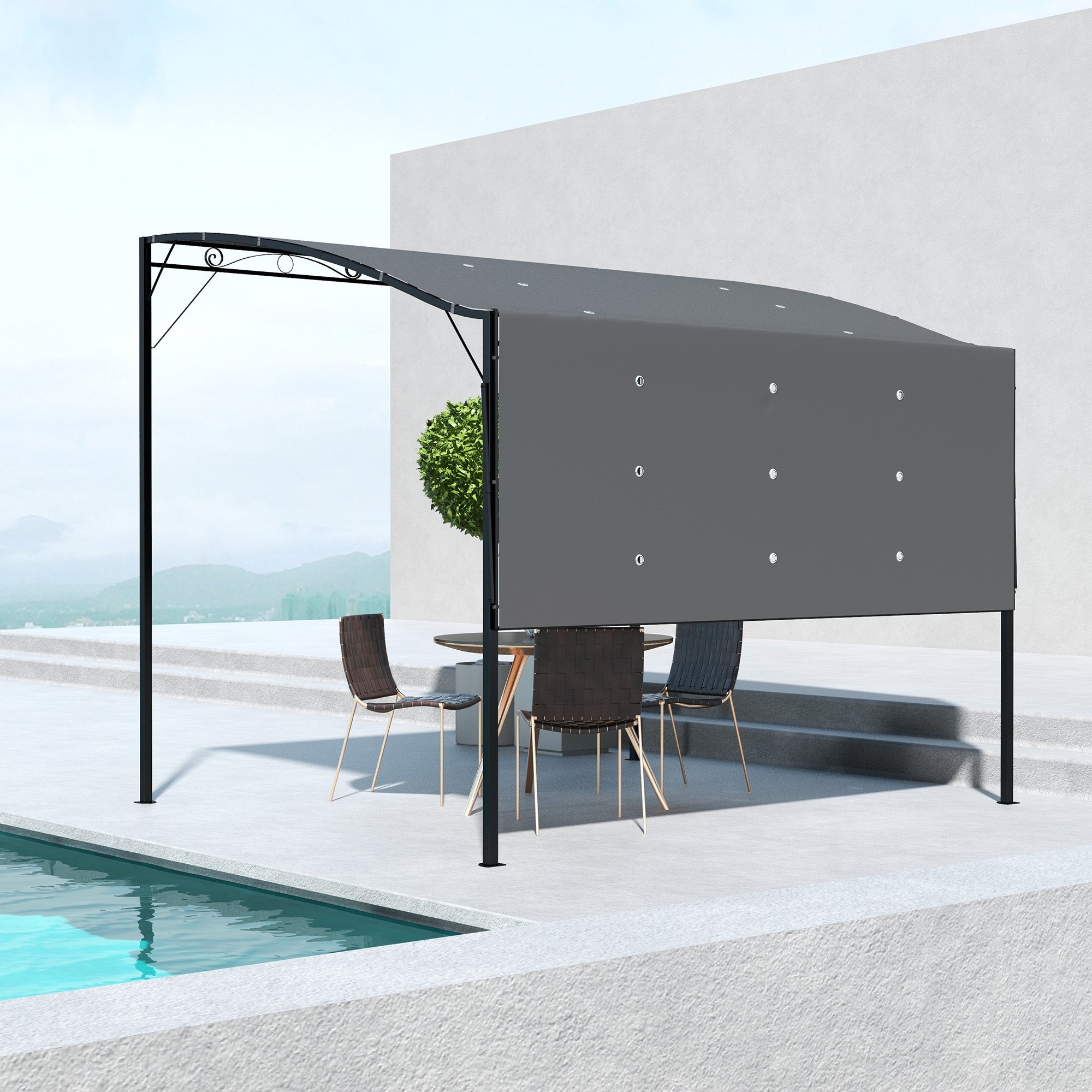 Outsunny 3 x 2.5m Patio Metal Gazebo Door Window Awning Wall Mount Metal Outdoor Shelter Charcoal Grey - North Peak Garden Furniture