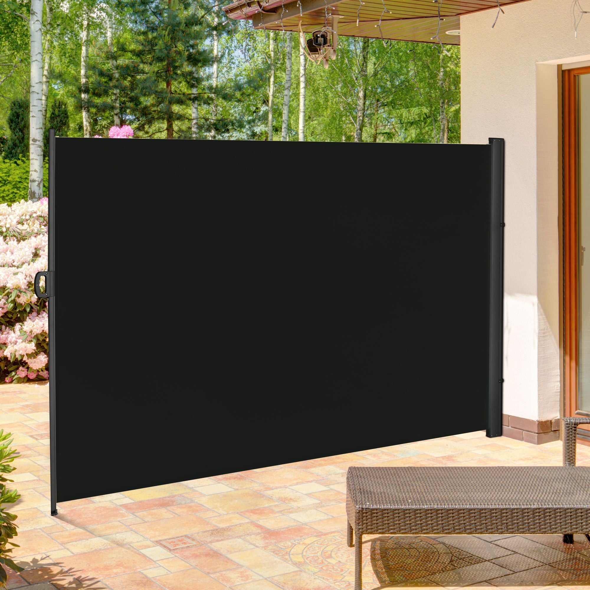 Outsunny Retractable Sun Side Awning Screen Fence Patio Garden Wall Balcony Screening Panel Outdoor Blind Privacy Divider (3x2M, Black) - North Peak Garden Furniture