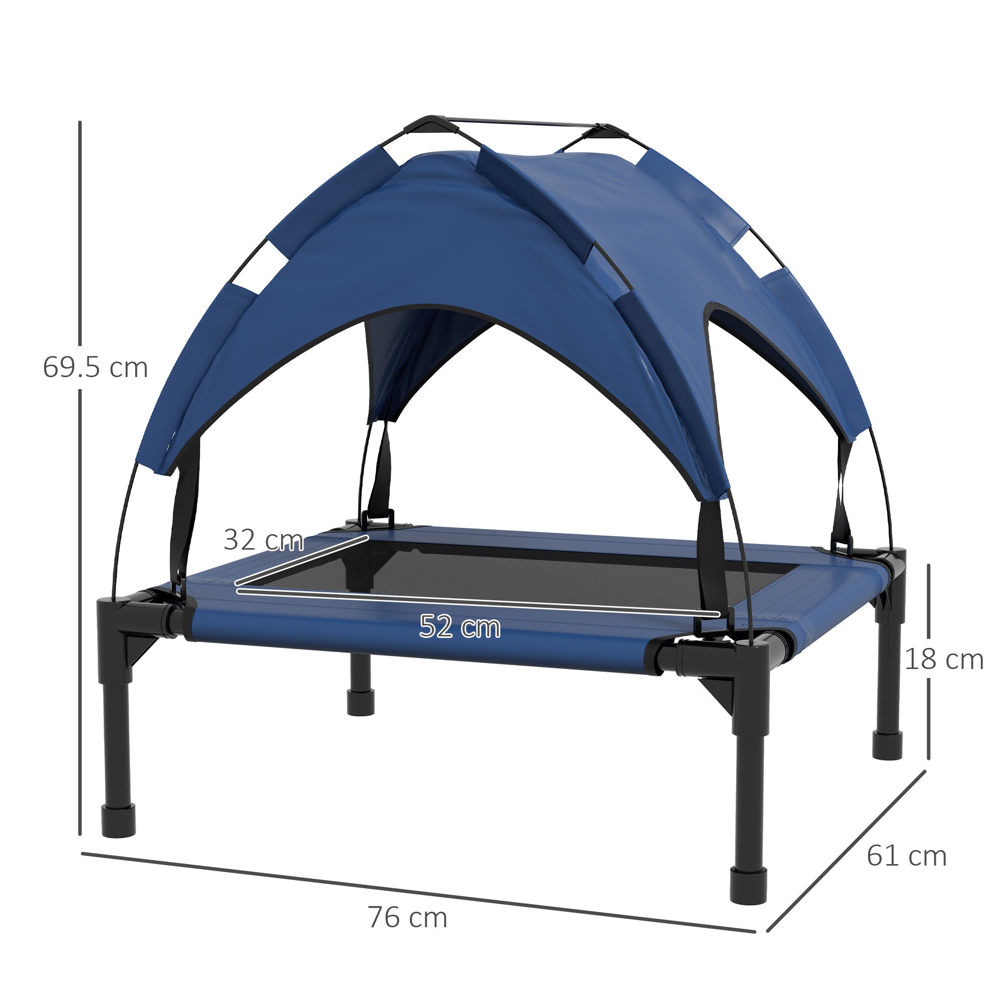 PawHut Cooling Raised Pet Bed w/ Washable Breathable Mesh, for Small Medium Dogs, 76 x 61 x 69.5cm - Dark Blue - North Peak Garden Furniture