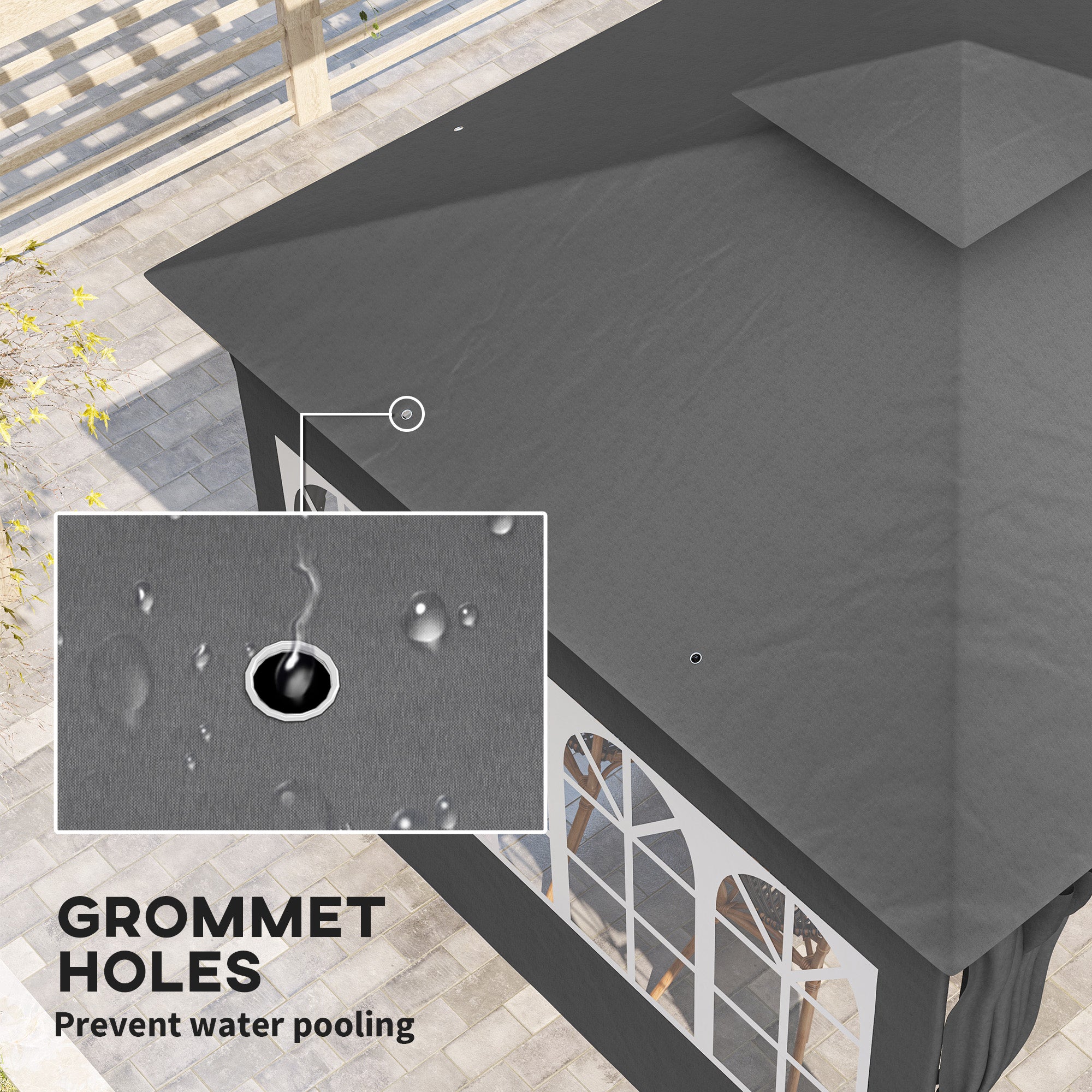 Outsunny 3 x 3 m Garden Gazebo, Double Roof Metal Gazebo with Removable Sidewalls and Church Windows, Outdoor Canopy Shelter, Dark Grey - North Peak Garden Furniture