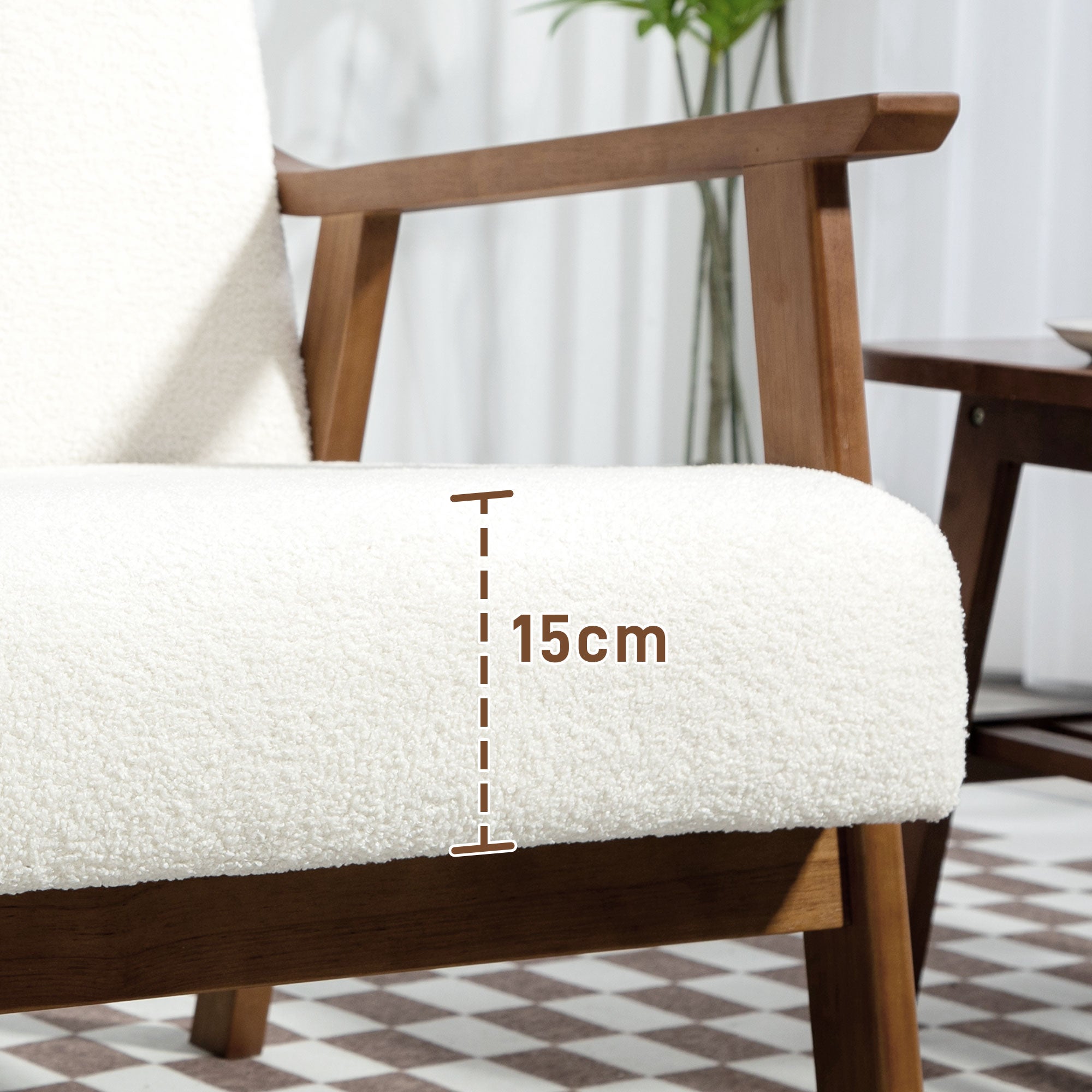 HOMCOM Boucle Seat Mid Century Accent Chair - White - North Peak Garden Furniture