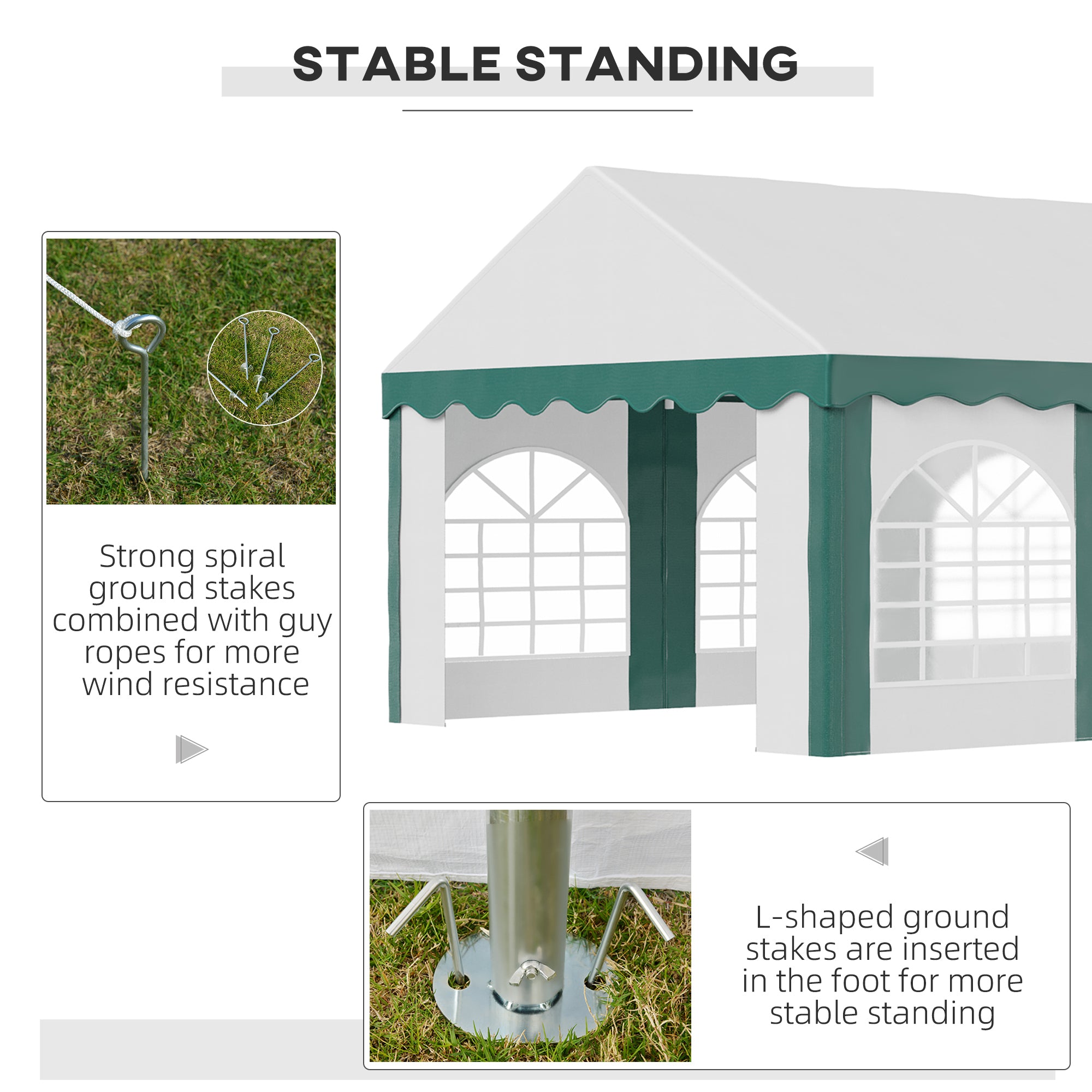 Outsunny 8 x 4m Garden Gazebo with Sides, Galvanised Marquee Party Tent with Eight Windows and Double Doors, for Parties, Wedding and Events - North Peak Garden Furniture