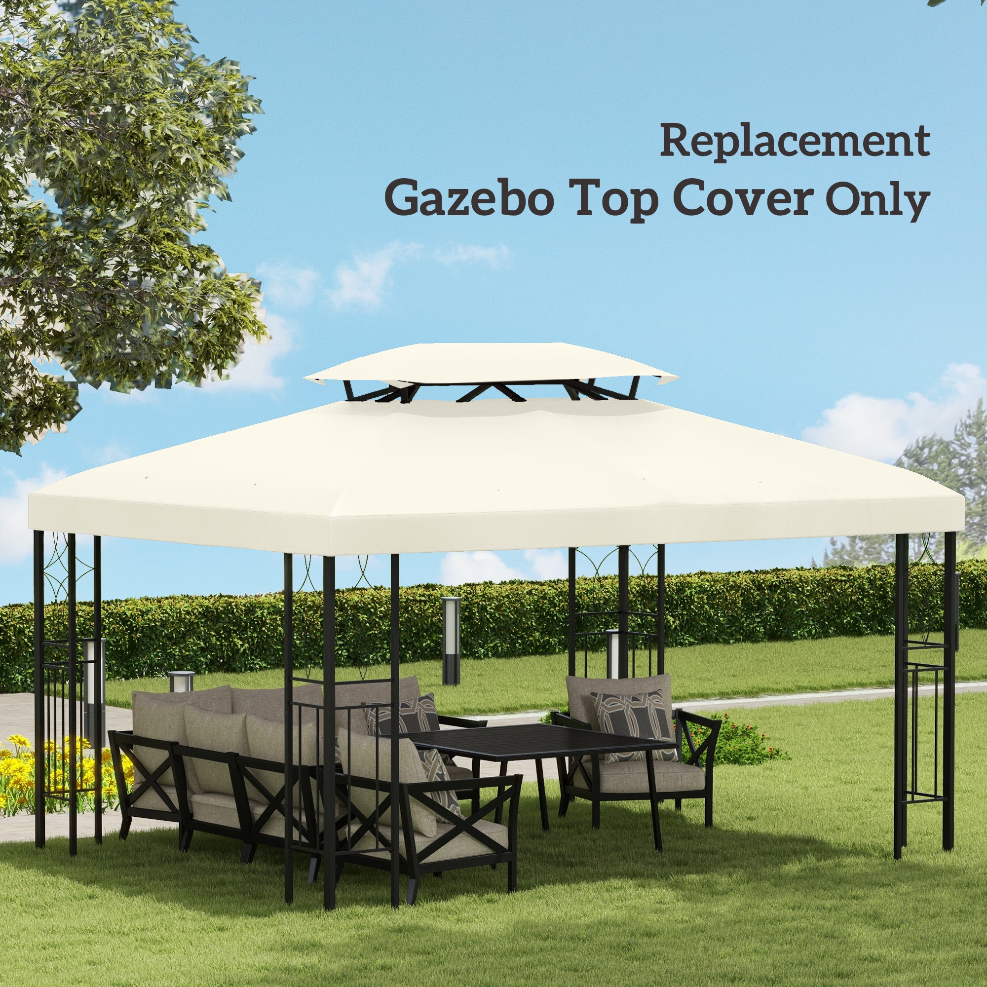 Outsunny 3x4m Gazebo Replacement Roof Canopy 2 Tier Top UV Cover Garden Patio Outdoor Sun Awning Shelters Cream (TOP COVER ONLY) - North Peak Garden Furniture