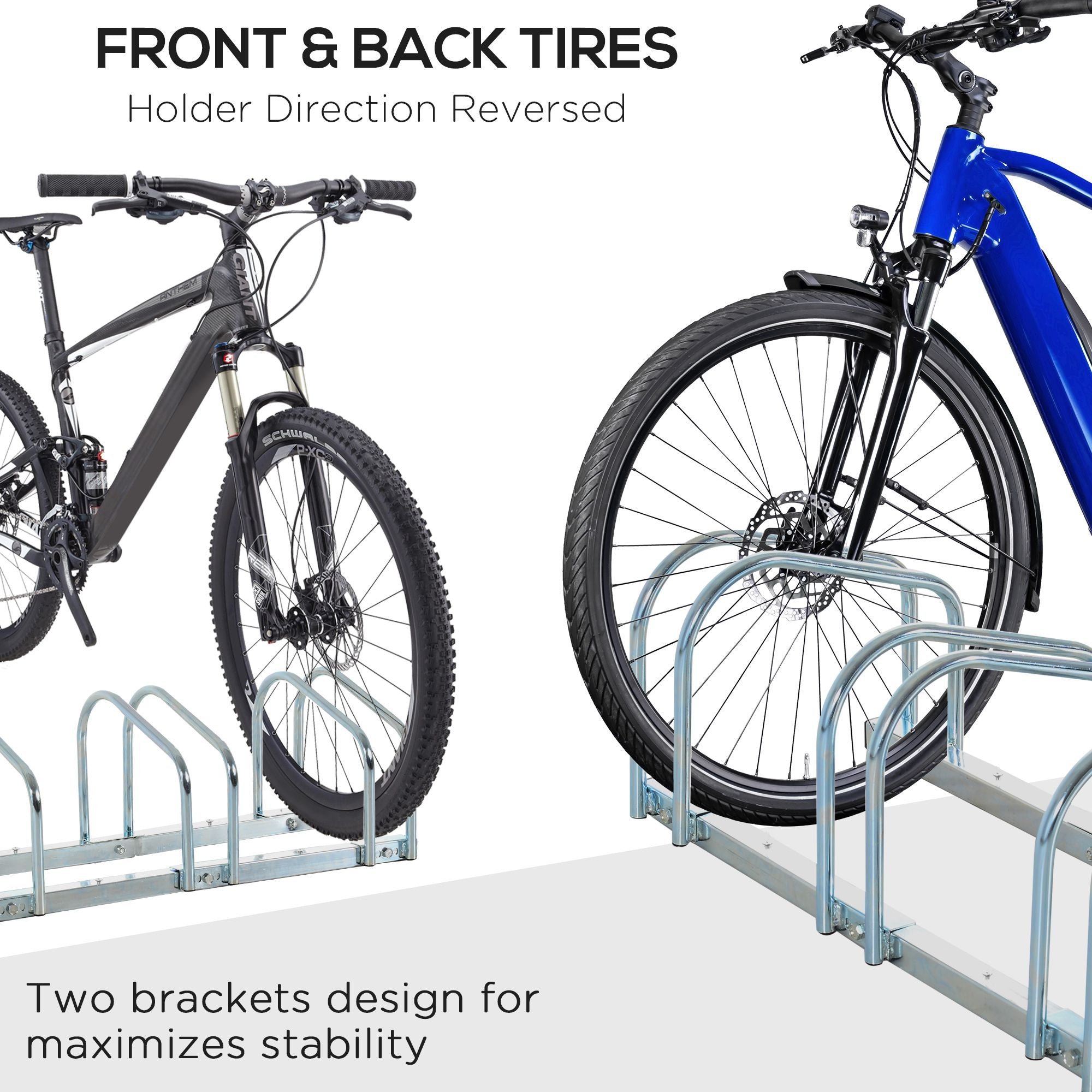 HOMCOM Bike Stand Parking Rack Floor or Wall Mount Bicycle Cycle Storage Locking Stand 179L x 33W x 27H (6 Racks, Silver) - North Peak Garden Furniture
