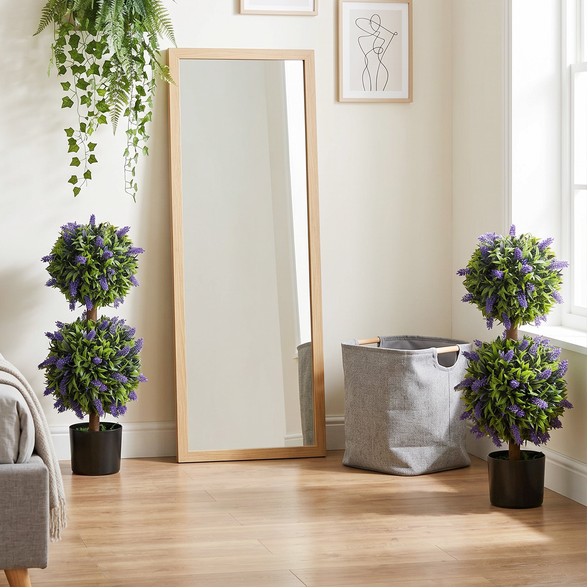 HOMCOM Set of 2 Artificial Plants, Lavender Flowers Ball Trees with Pot, for Home Indoor Outdoor Decor, 70cm