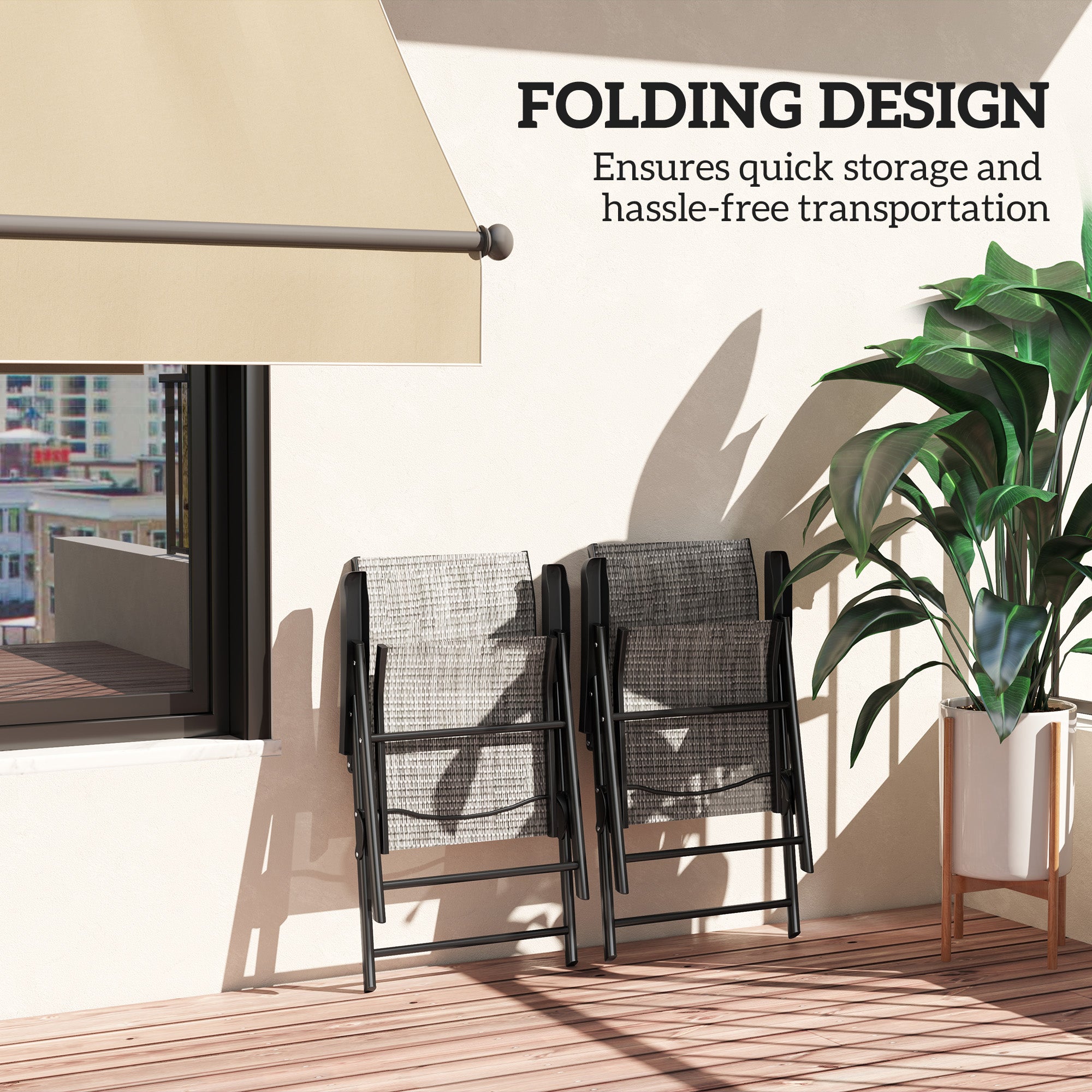 Outsunny Set of Two Folding Outdoor Chairs - Black/Grey - North Peak Garden Furniture