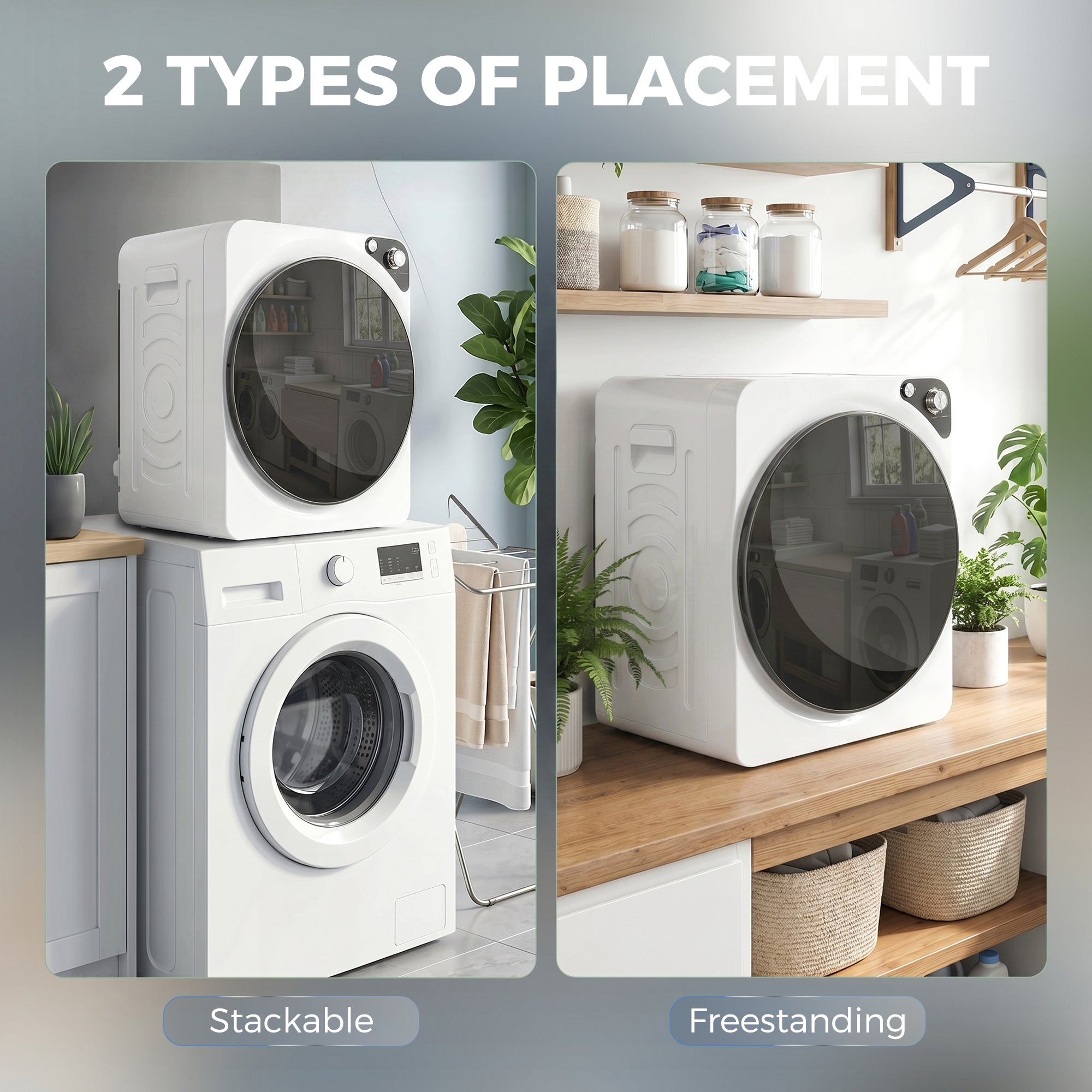 HOMCOM 5kg Vented Tumble Dryer, 1000W Compact Tumble Dryer with 5 Drying Modes, Stainless Steel Tub, White